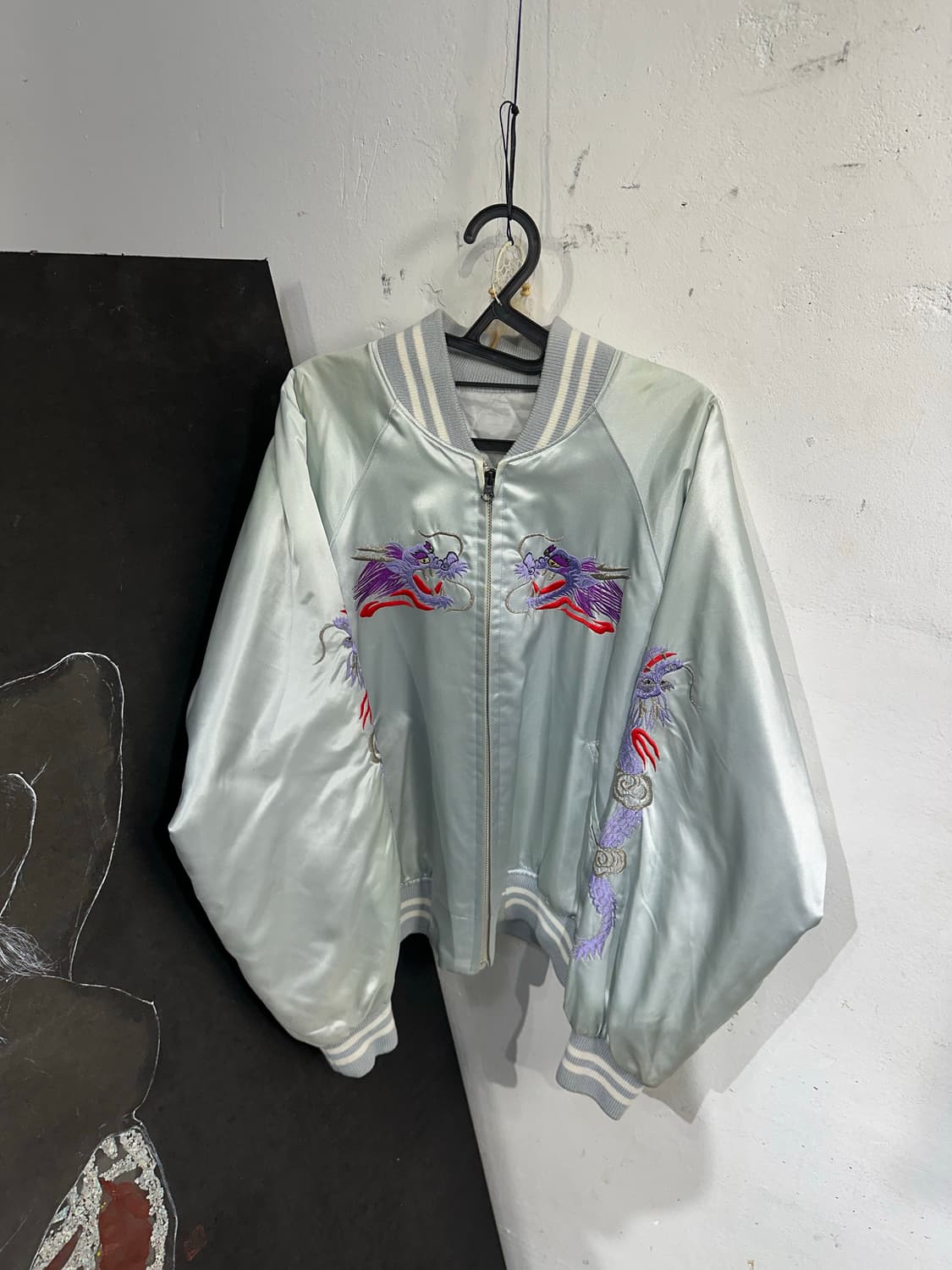 Jpn 일본빈티지 오리엔탈 회색 용 스카잔 자켓 상품이미지7