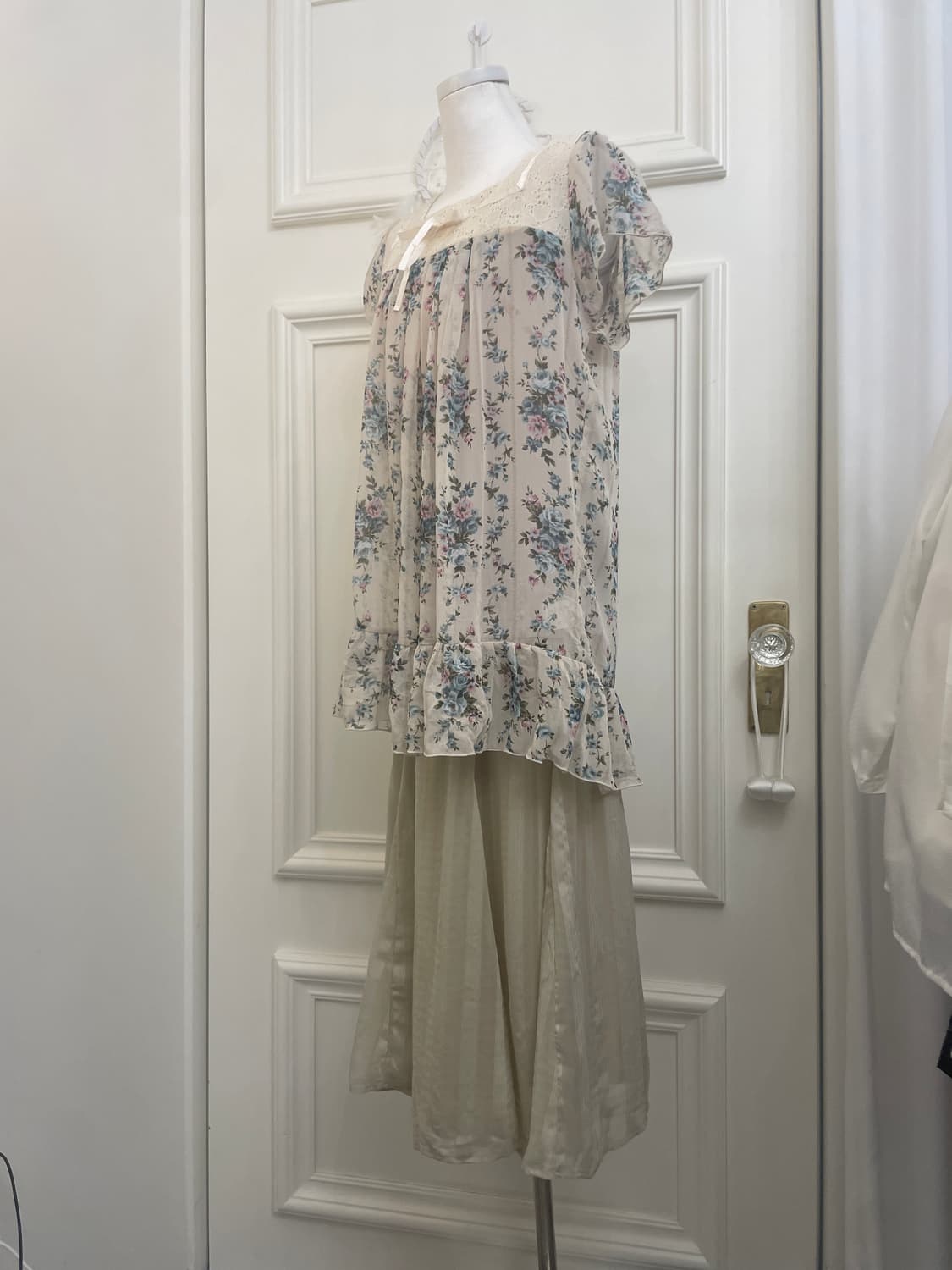 beige stripe flare banding skirt(size-L) 상품이미지7