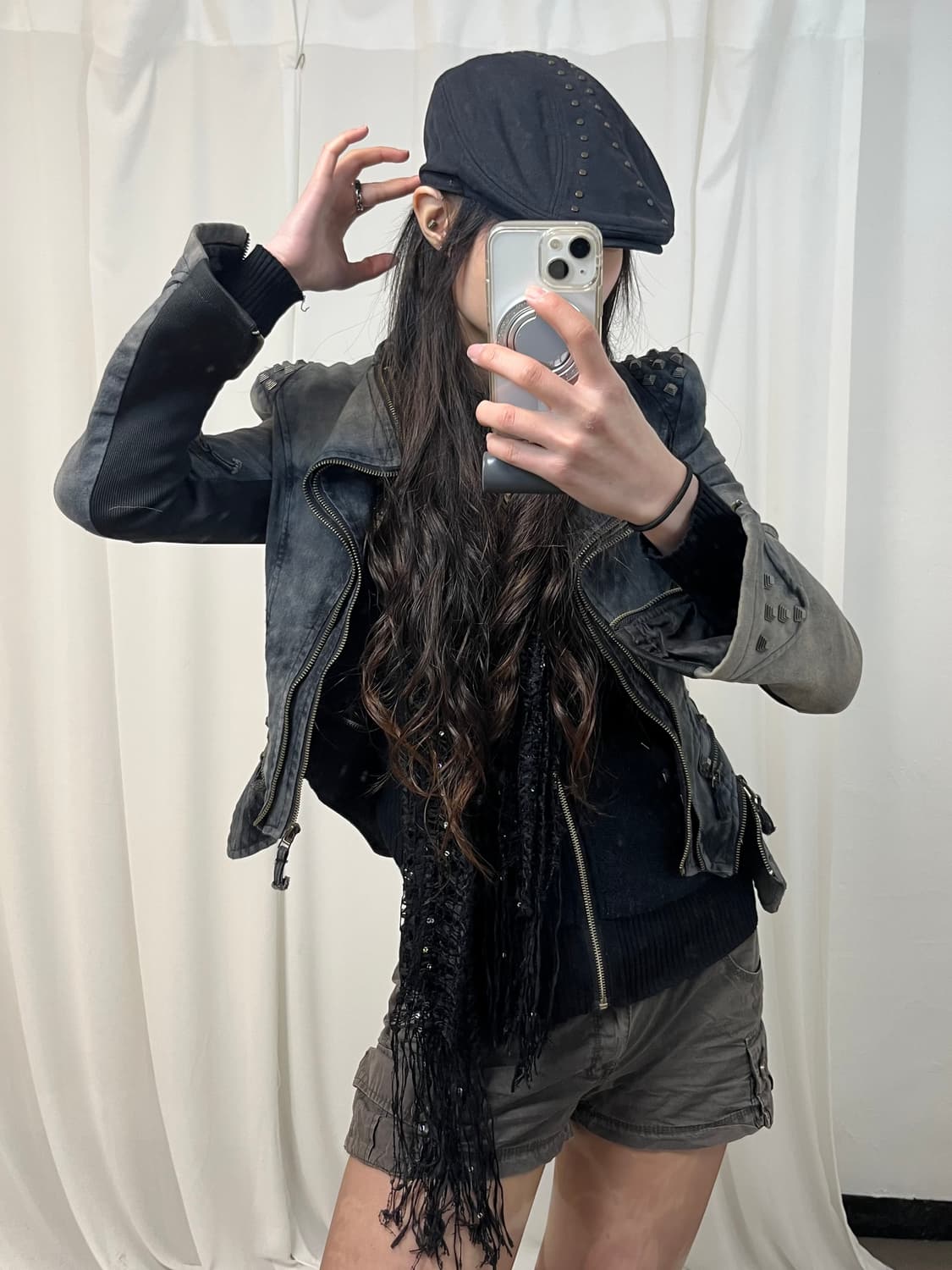 Y2K 그레이 데님 스터드 자켓 상품이미지2