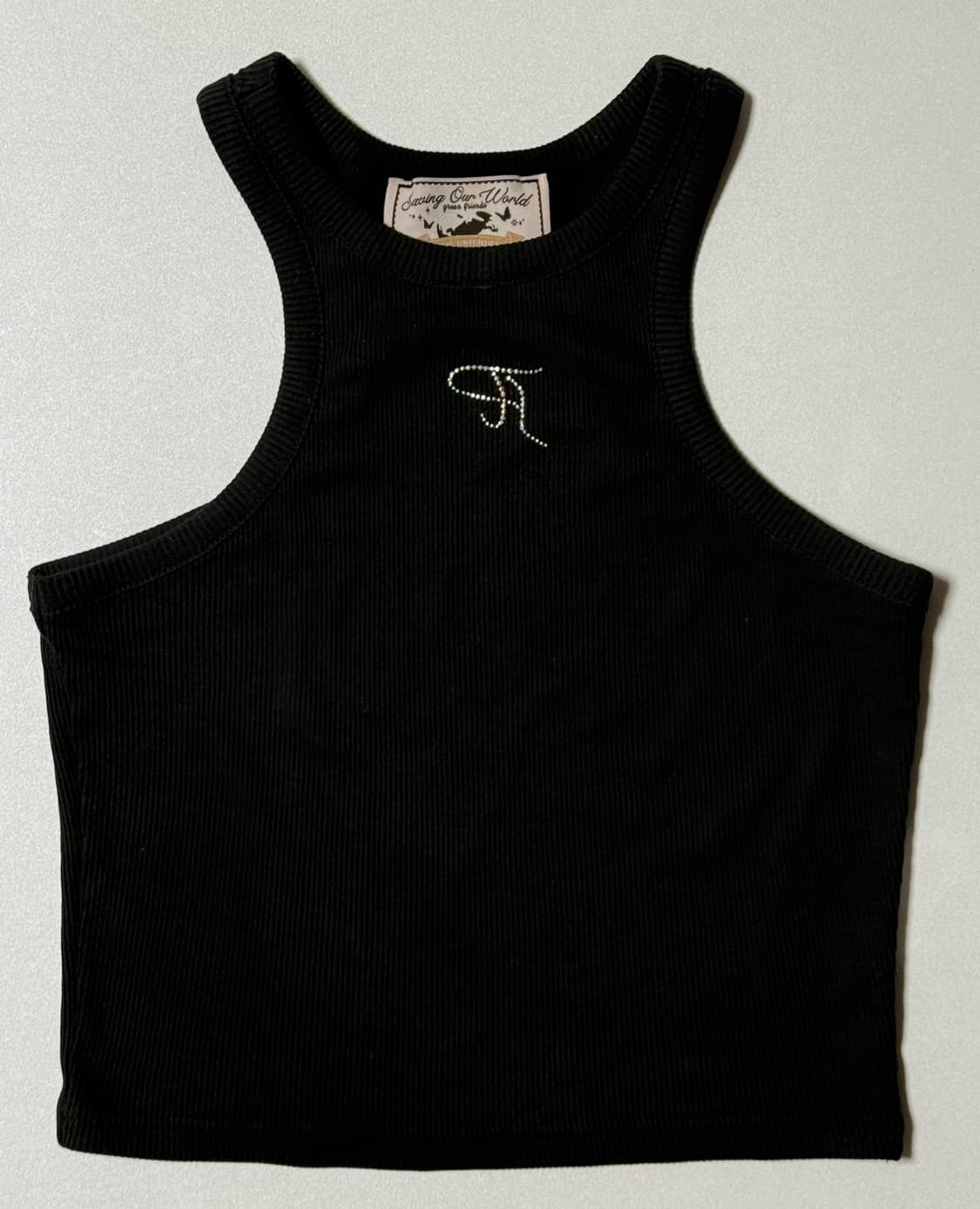 쓰리타임즈 쥬얼 탱크탑 크롭 블랙 상품이미지1