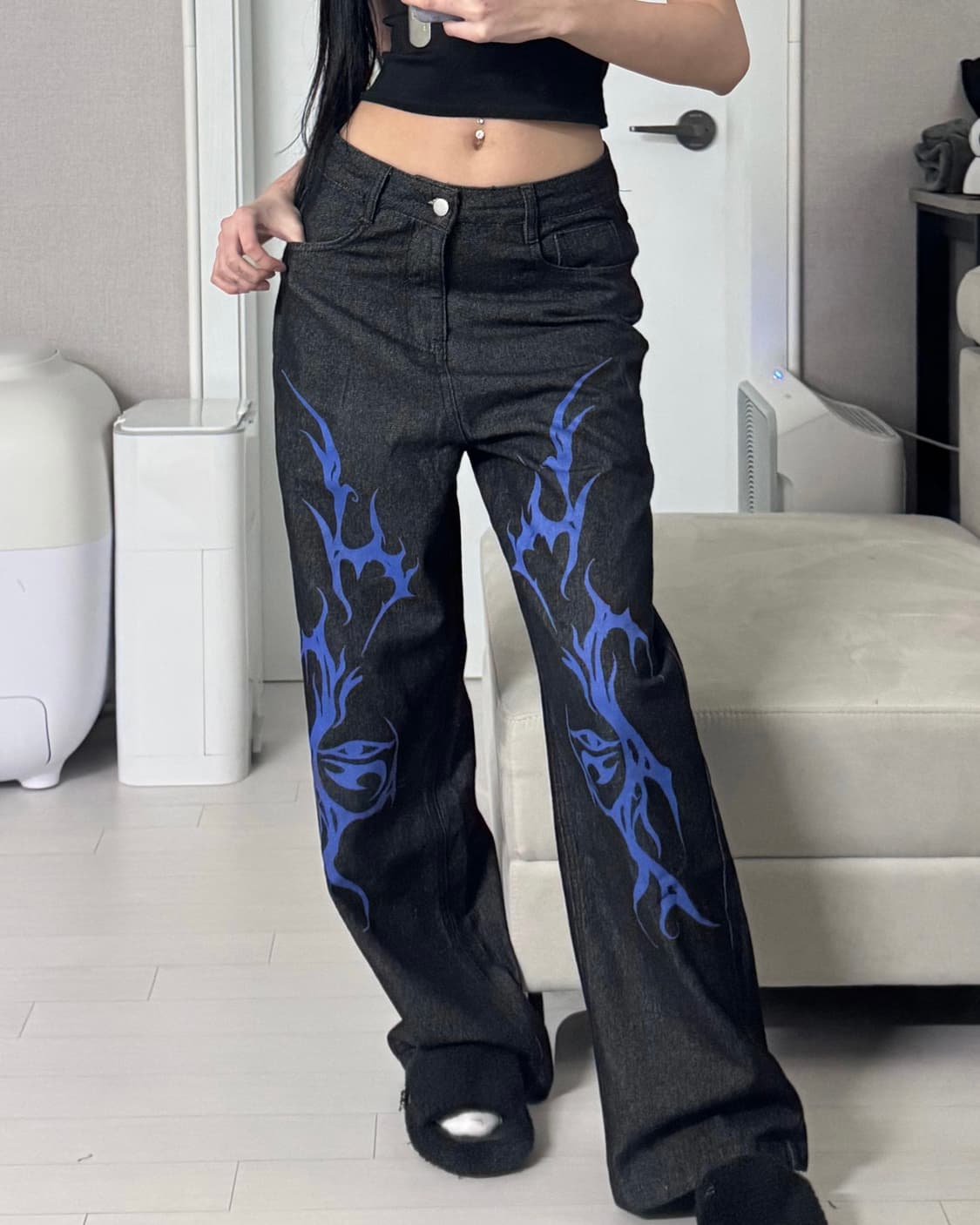 ༒ Abstract Moon Eye Print Jeans 상품이미지2