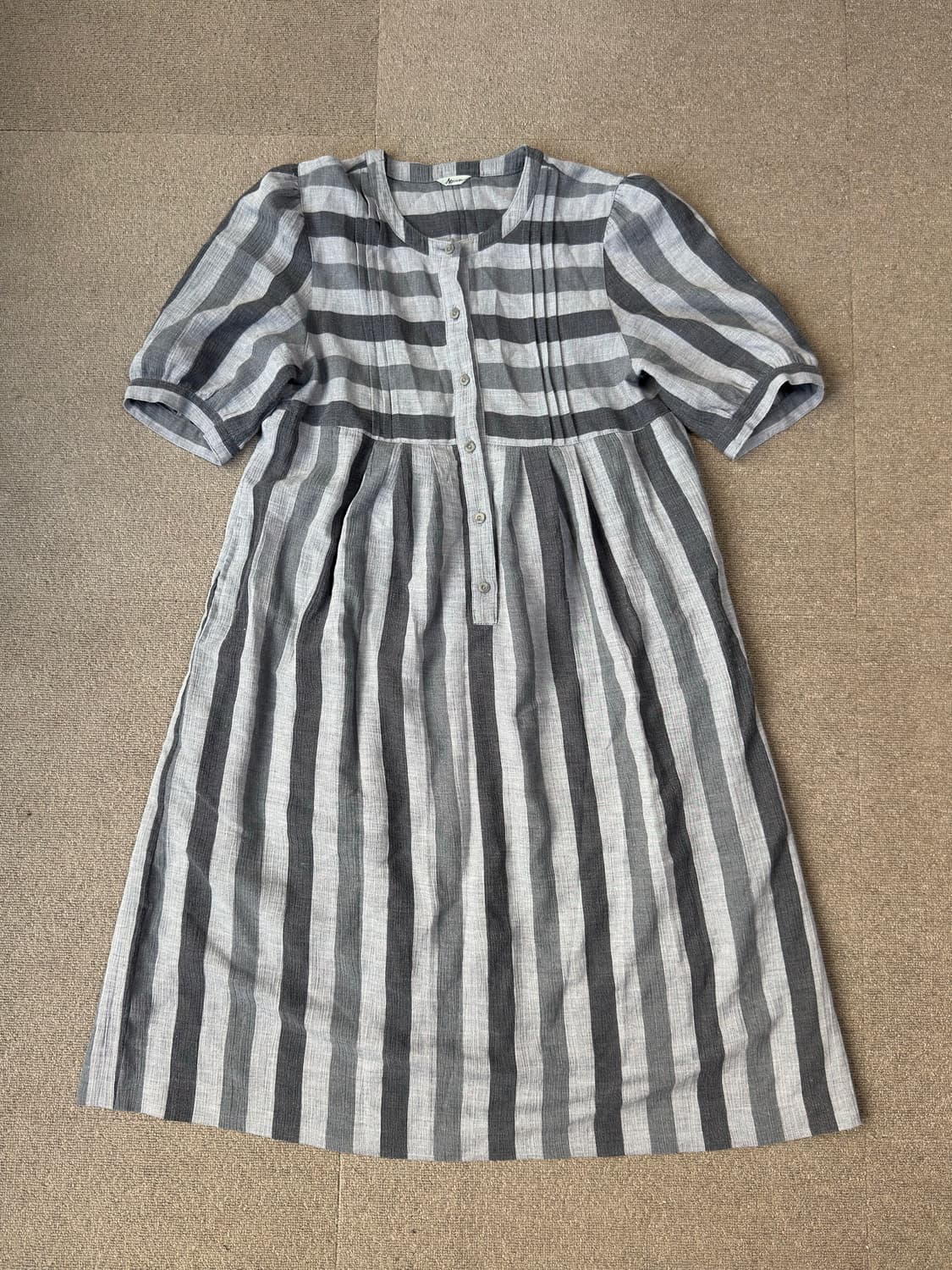 내추럴 스트라이프 핀턱 리넨 원피스 하구미 모리걸 상품이미지1