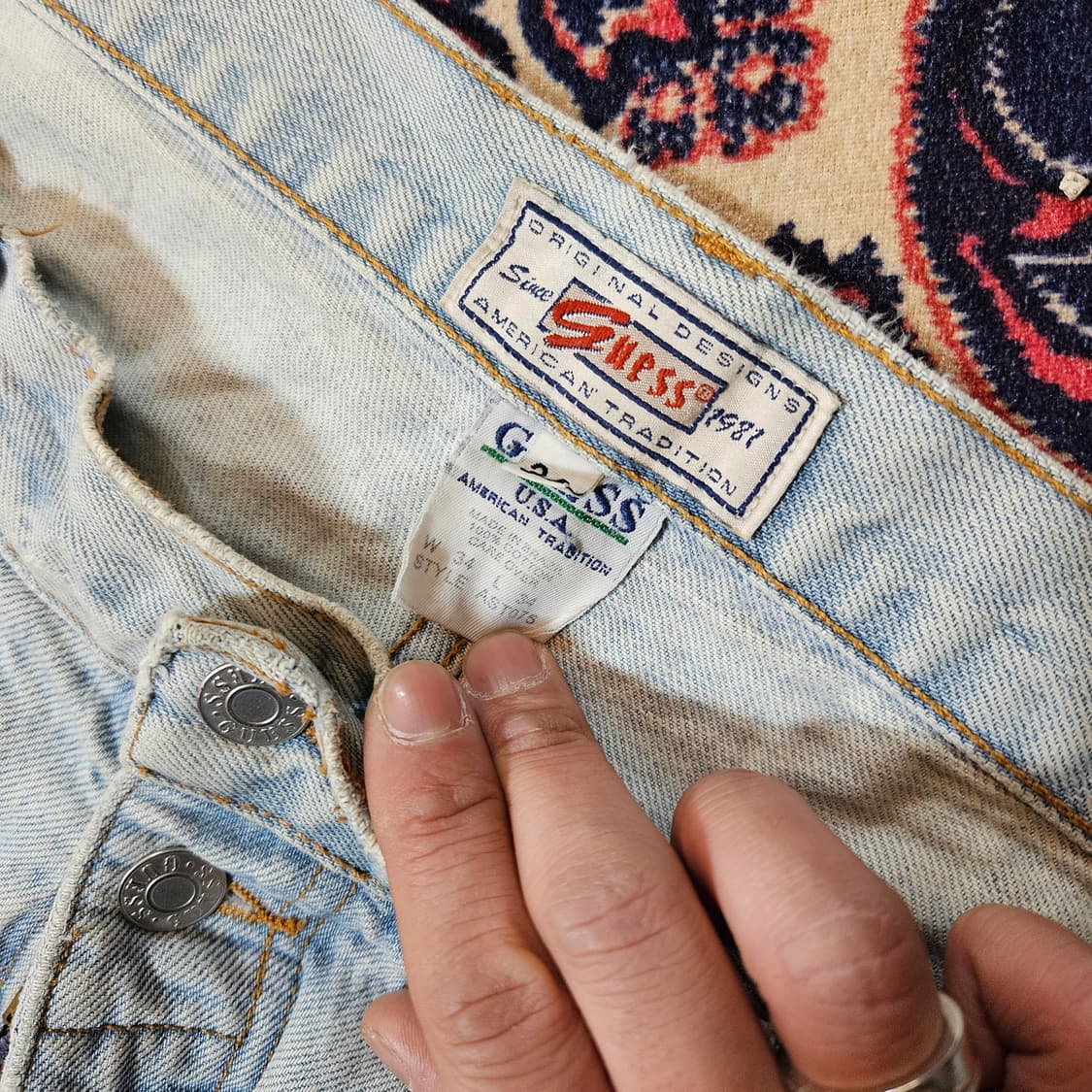 게스(GUESS) 80's 빈티지 투버튼 루즈핏 테이퍼드 데님팬츠 34 상품이미지6