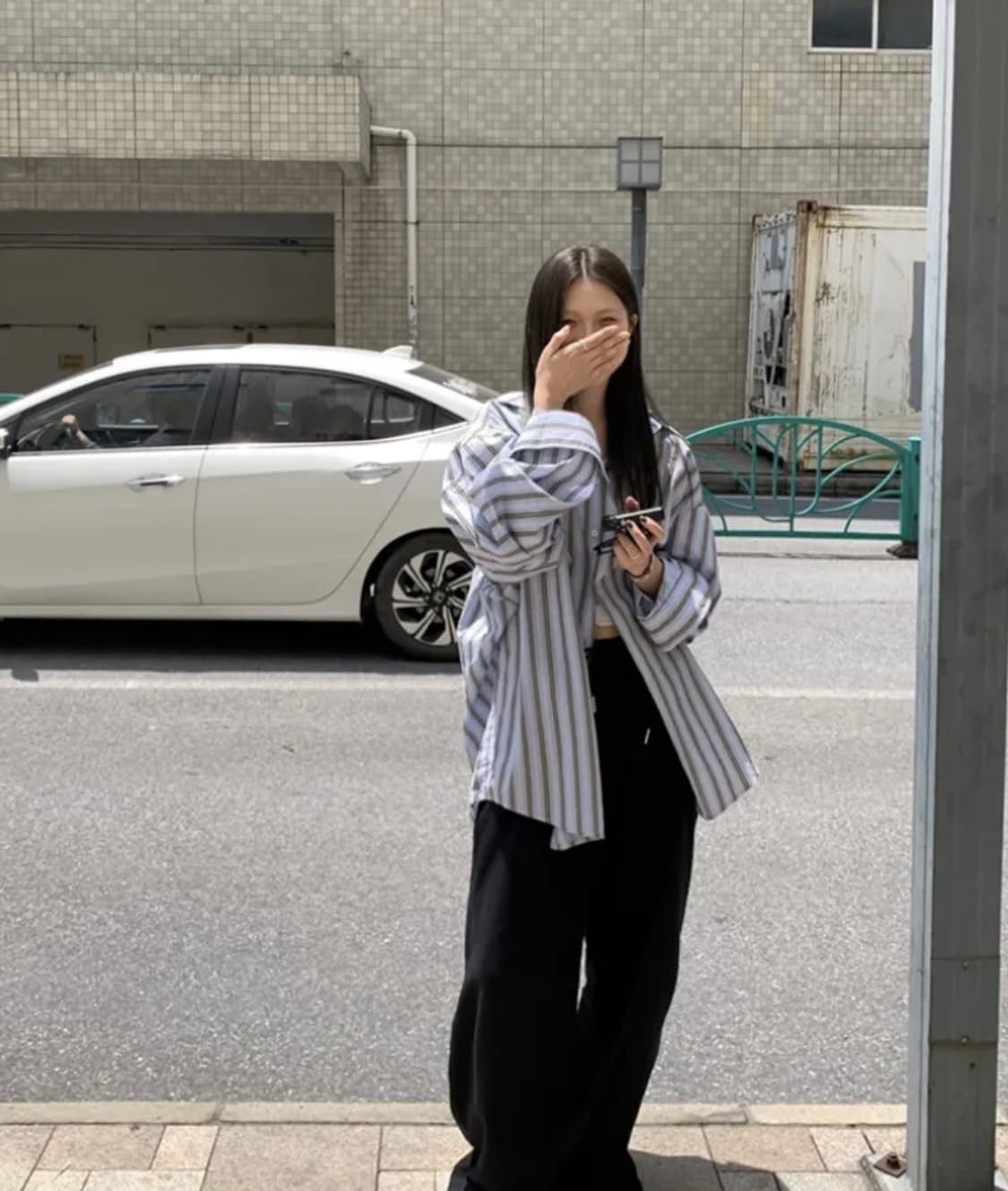 새상품) 블루 스트라이프 오버핏 셔츠 스트라이프 셔츠 상품이미지7