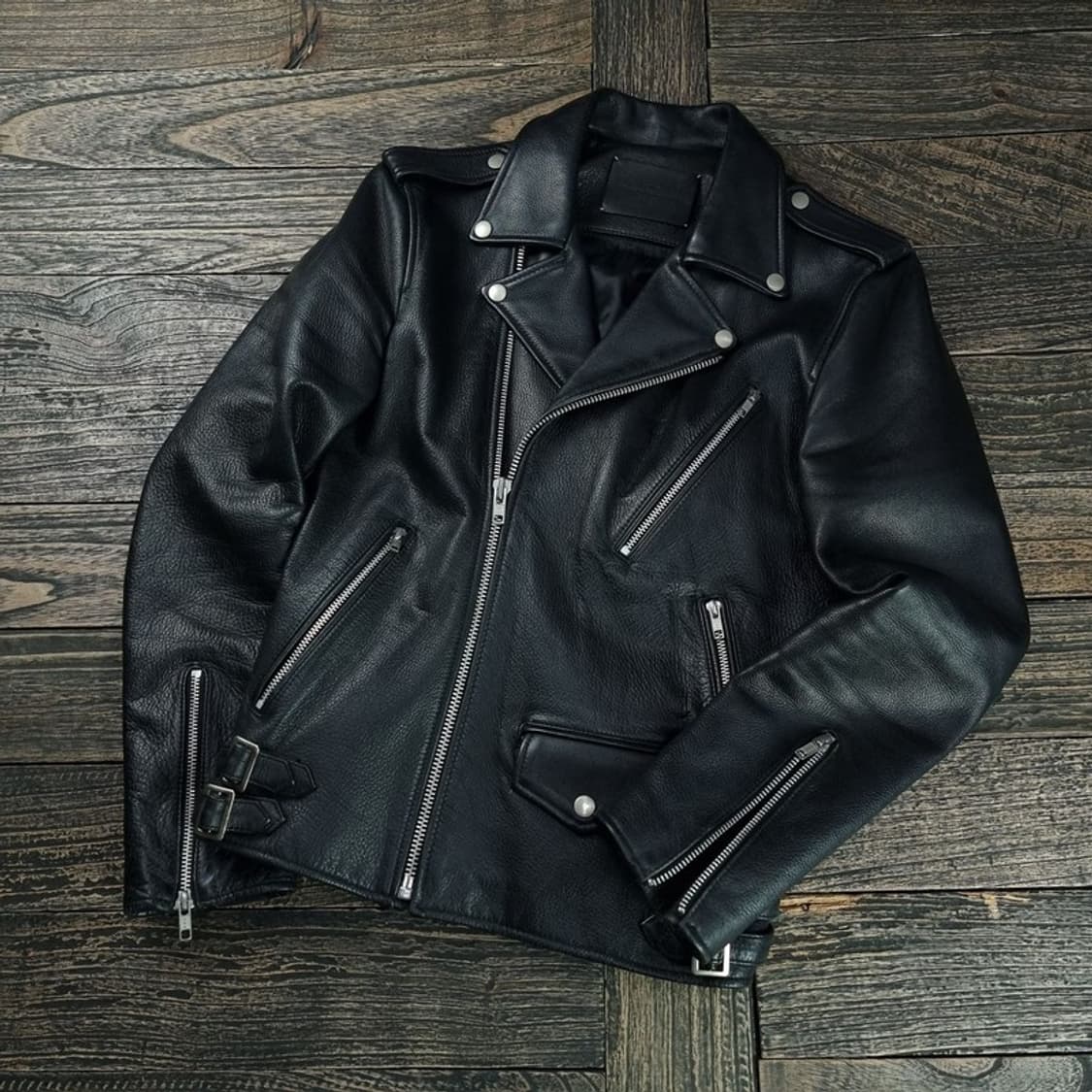 [비바스튜디오] 리얼 램스킨 사선 라이더 자켓 블랙 M17905 상품이미지1