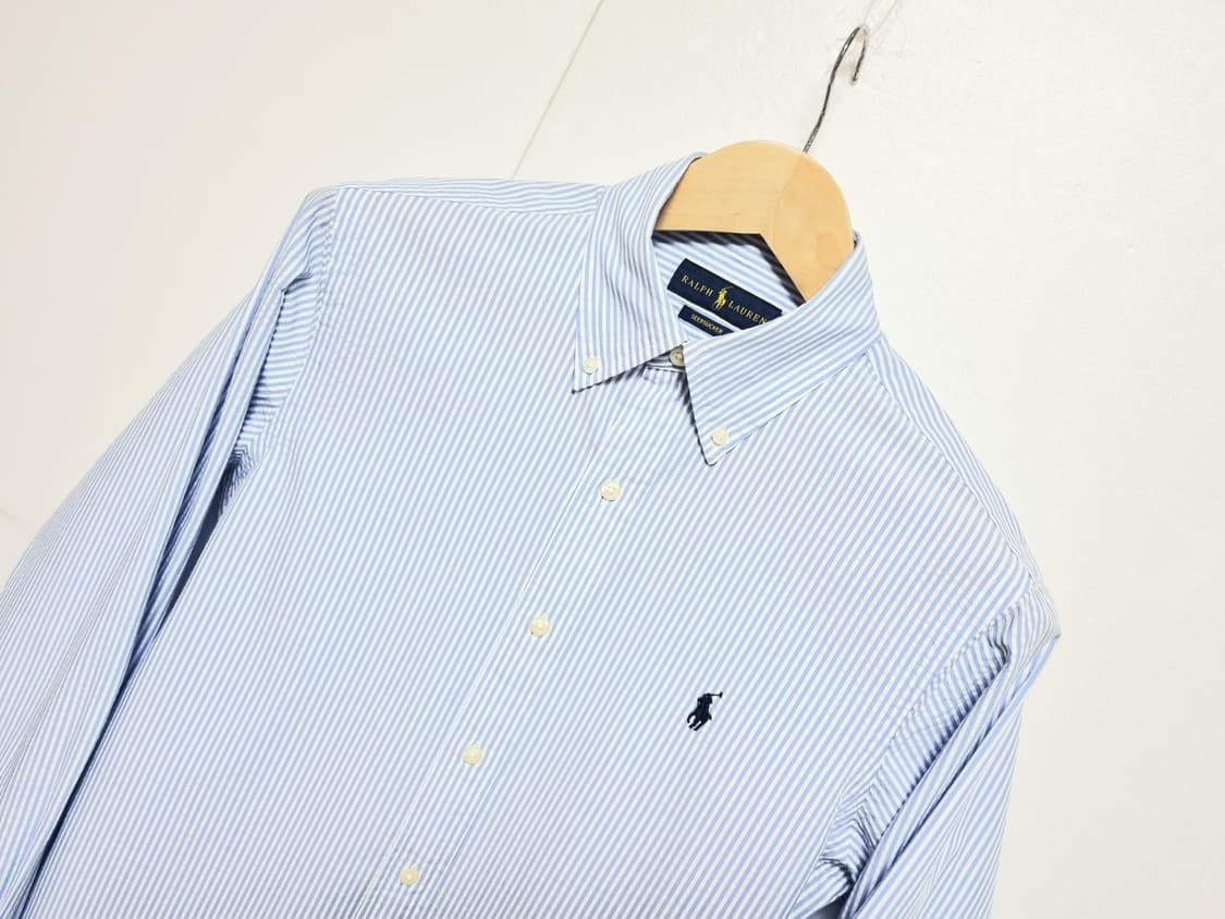 남성 레어 폴로 시어서커 스카이 블루 하늘색 긴팔 남방 셔츠 상품이미지2