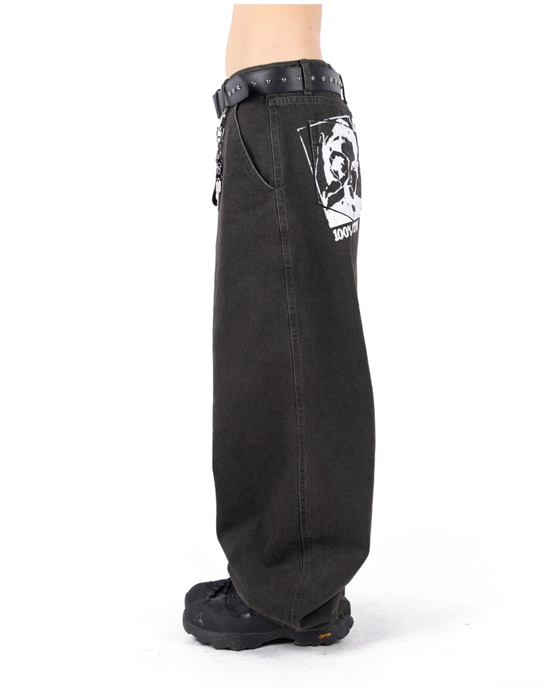 릿킴 백프린팅 와이드 데님팬츠 (1번 시착)(M) 상품이미지2