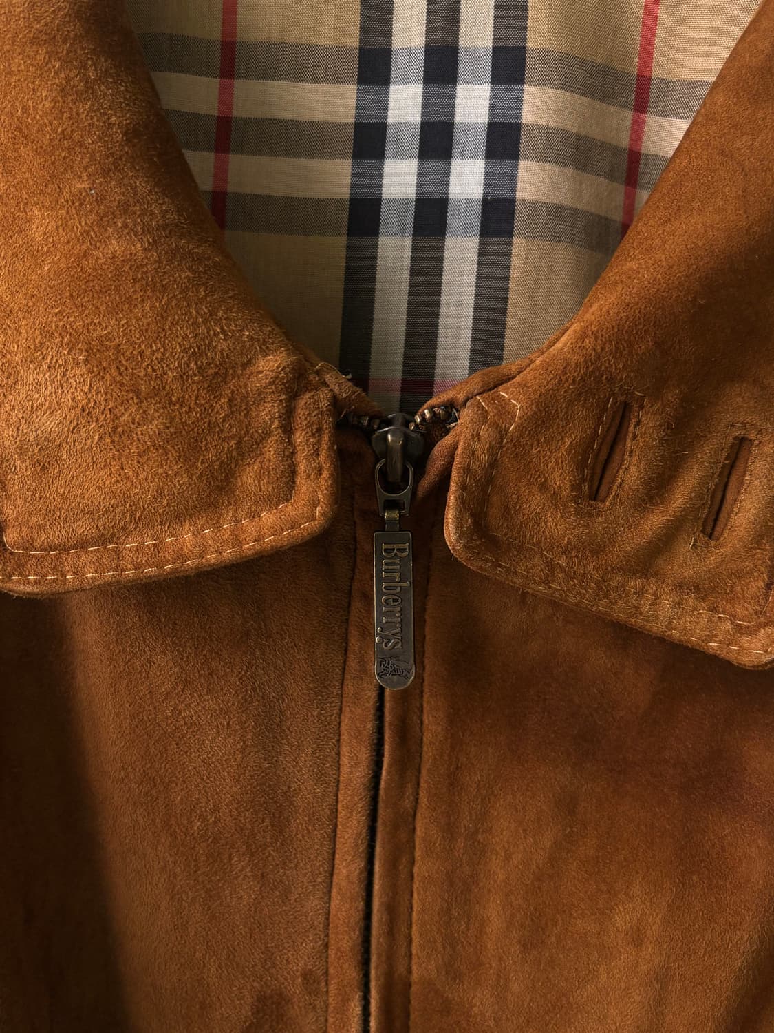 버버리 90‘s 스웨이드 레더 하이넥 블루종  상품이미지5