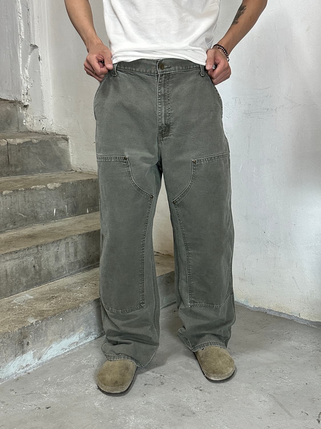 00's OG 칼하트 B136 더블니 팬츠 칼하트 MOS 모스그린 상품이미지9