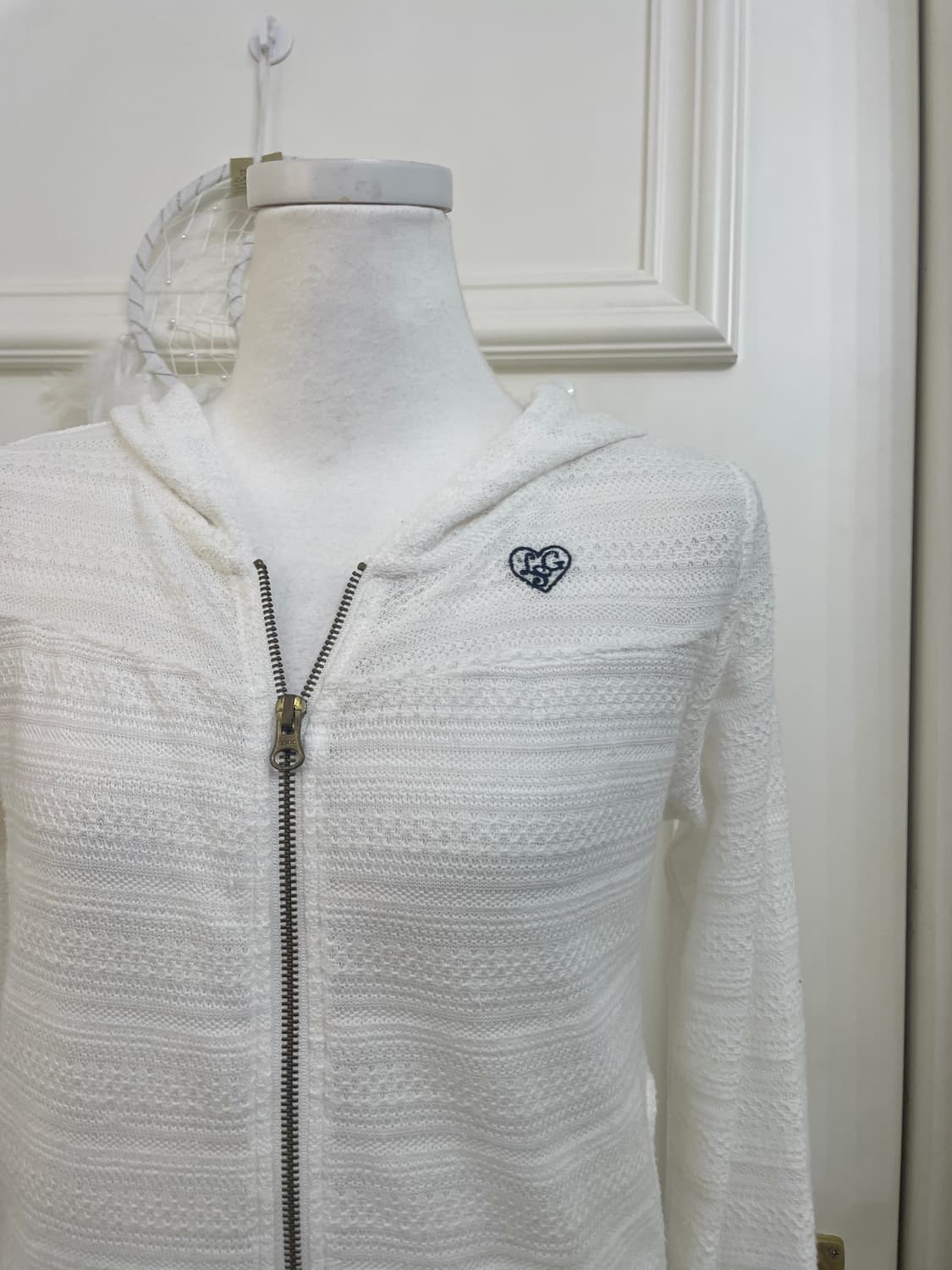 white navy logo lace crochet hoodie-zip 상품이미지6