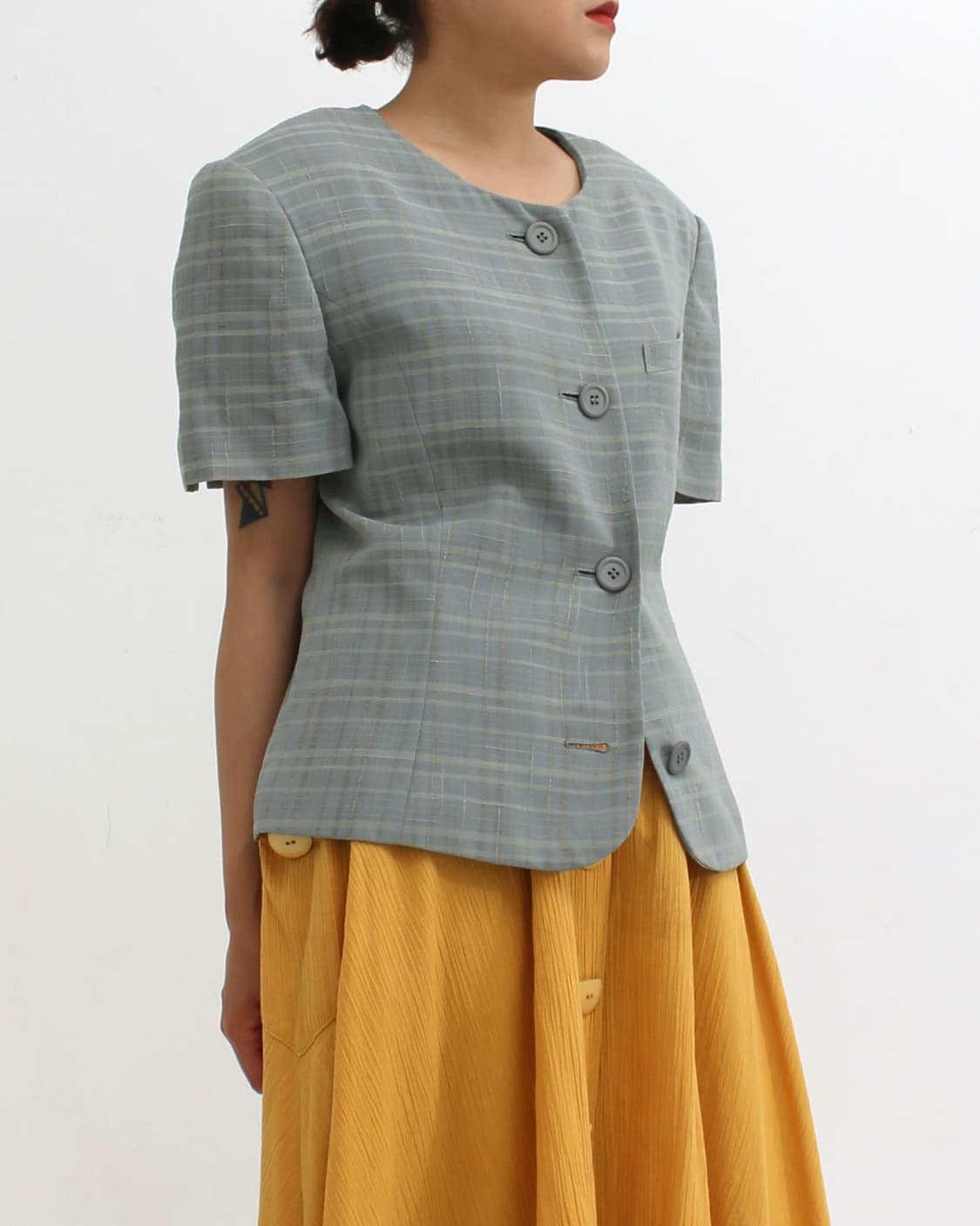 일본 빈티지 체크 인견 반팔 여름 자켓 상품이미지9