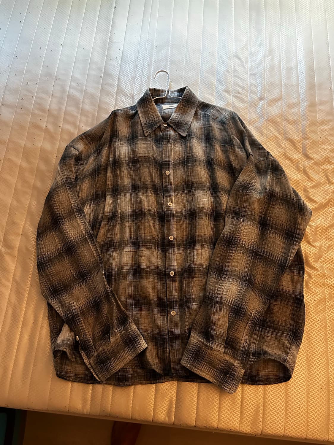 [1] 논노드  플랙서블 스트링 체크 셔츠 재패니즈 린넨 블루 상품이미지4