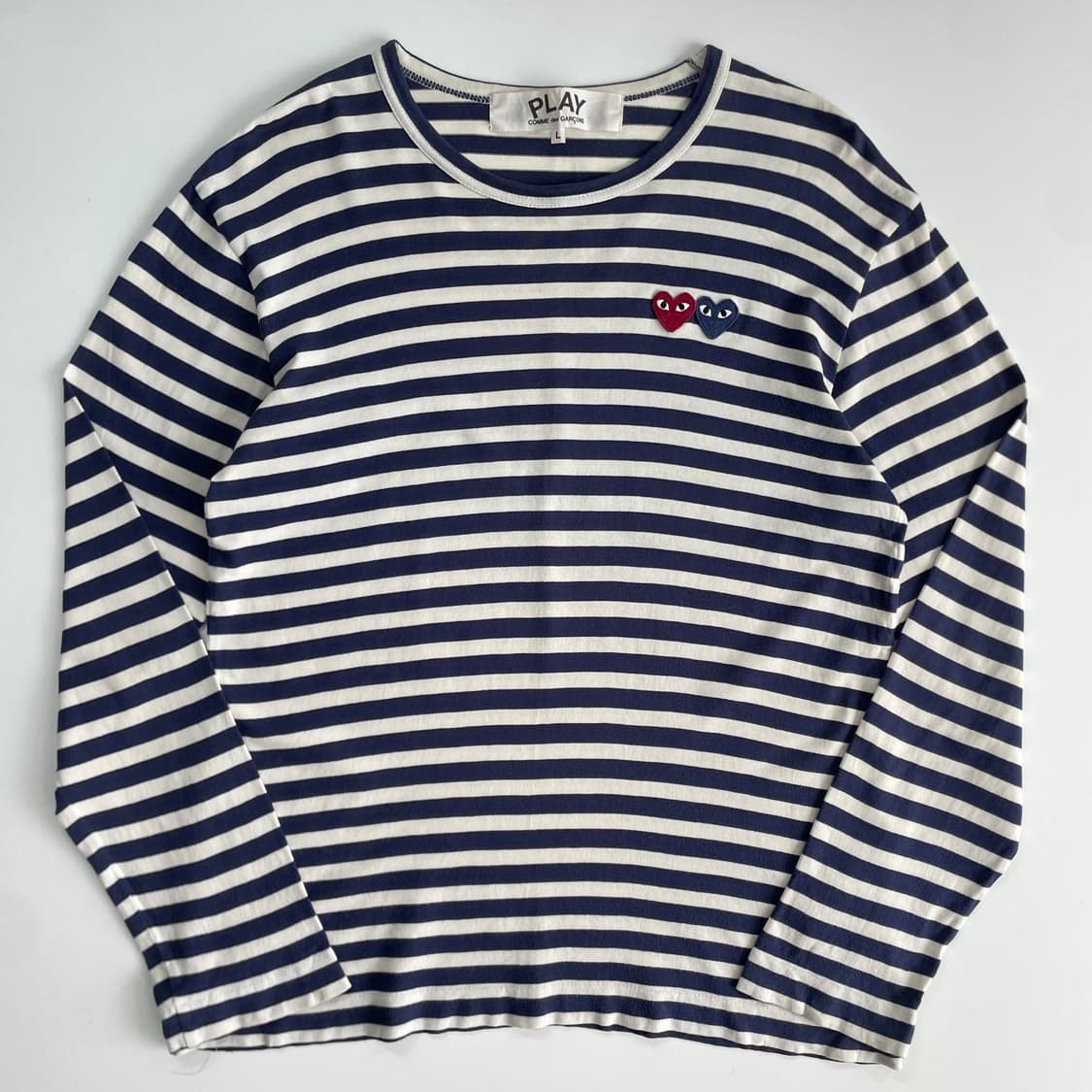 Comme Des Garsons 꼼데가르송 더블 하트 와펜 블루 보더티 상품이미지2