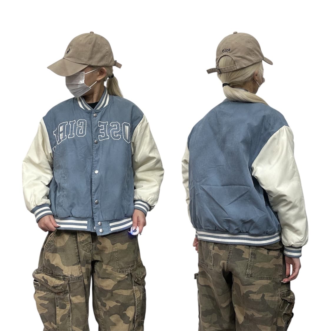 일본 빈티지 스카이 블루 화이트 누빔 바시티 스타디움 자켓  상품이미지1