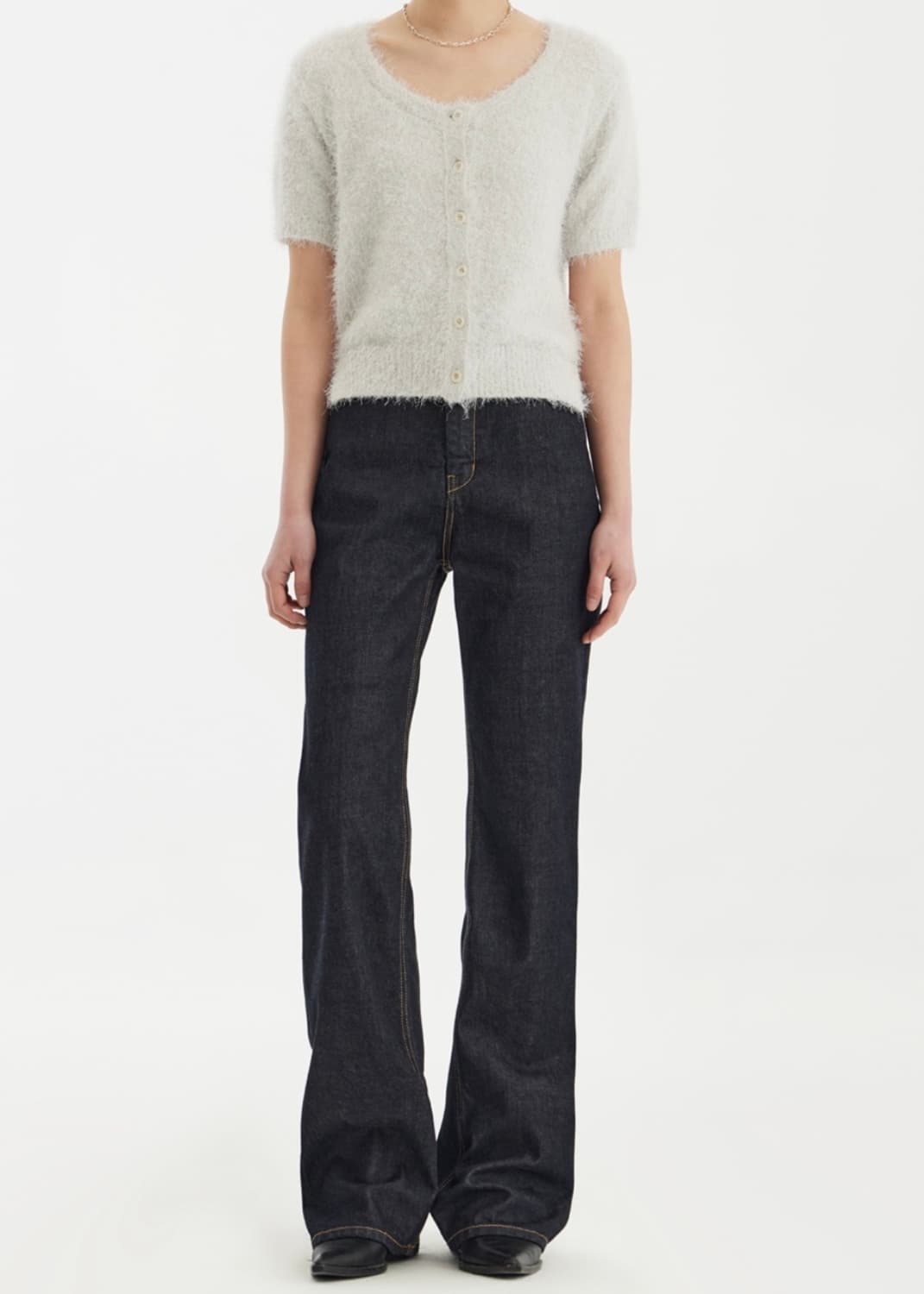 유스 스쿱 넥 니트 가디건 라이트 그레이 S 상품이미지2