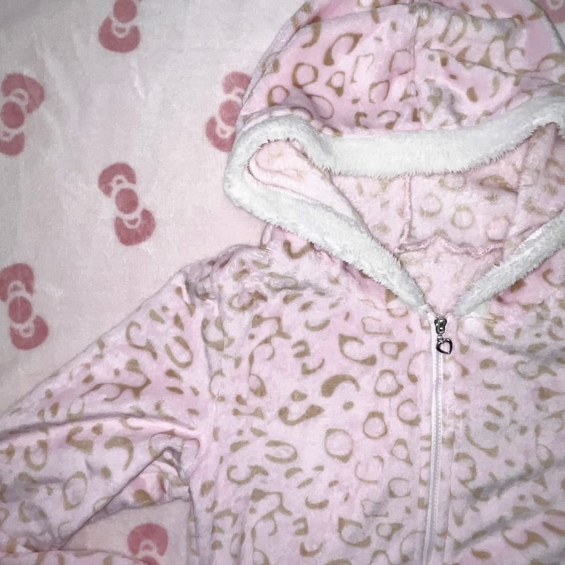 히메갸루 연핑크 레오파드 호피 털 후드집업 상품이미지2
