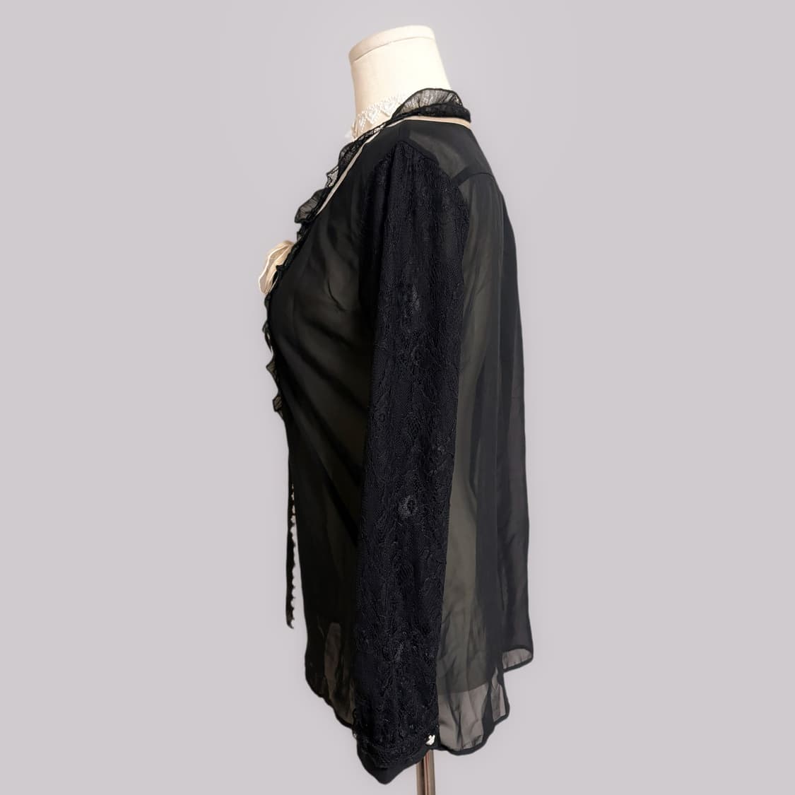 일본 히메갸루 엑시즈팜 axes femme 블랙 시스루 리본 블라우스 상품이미지3