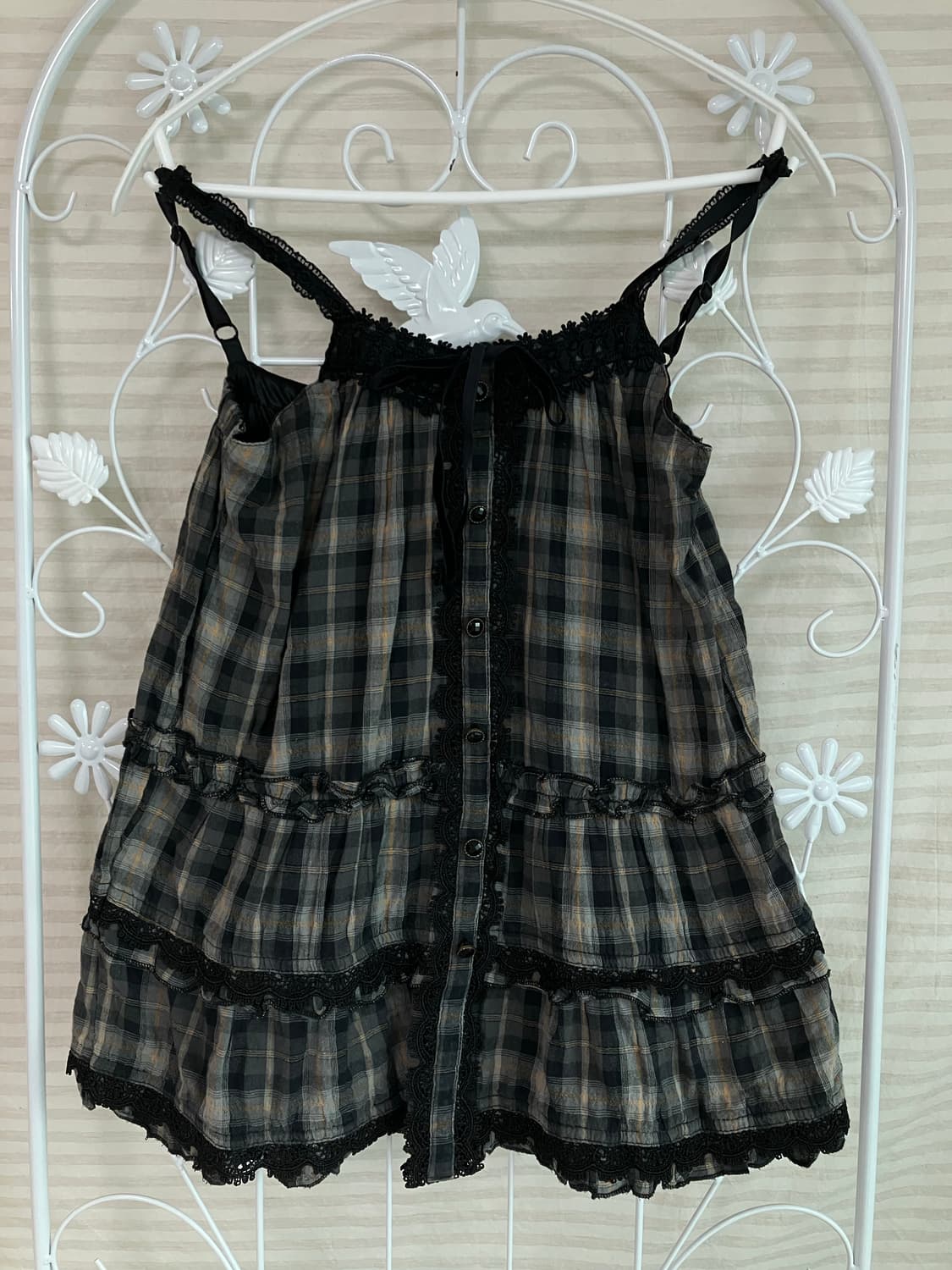 빈티지 키즈 체크 슬리브 리스 y2k 스트릿 갸루 펑키 일본빈티지577  상품이미지2