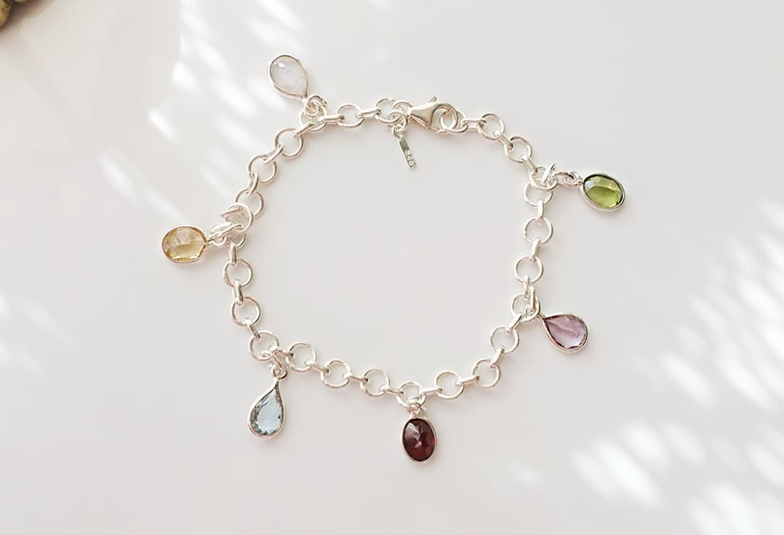 925 실버 천연석 참달린 데일리 심플 팔찌 상품이미지1