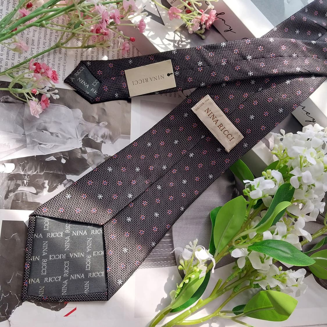 니나리치 진그레이 플라워 패턴 넥타이 9.5cm A+~A등급 K2318 상품이미지5