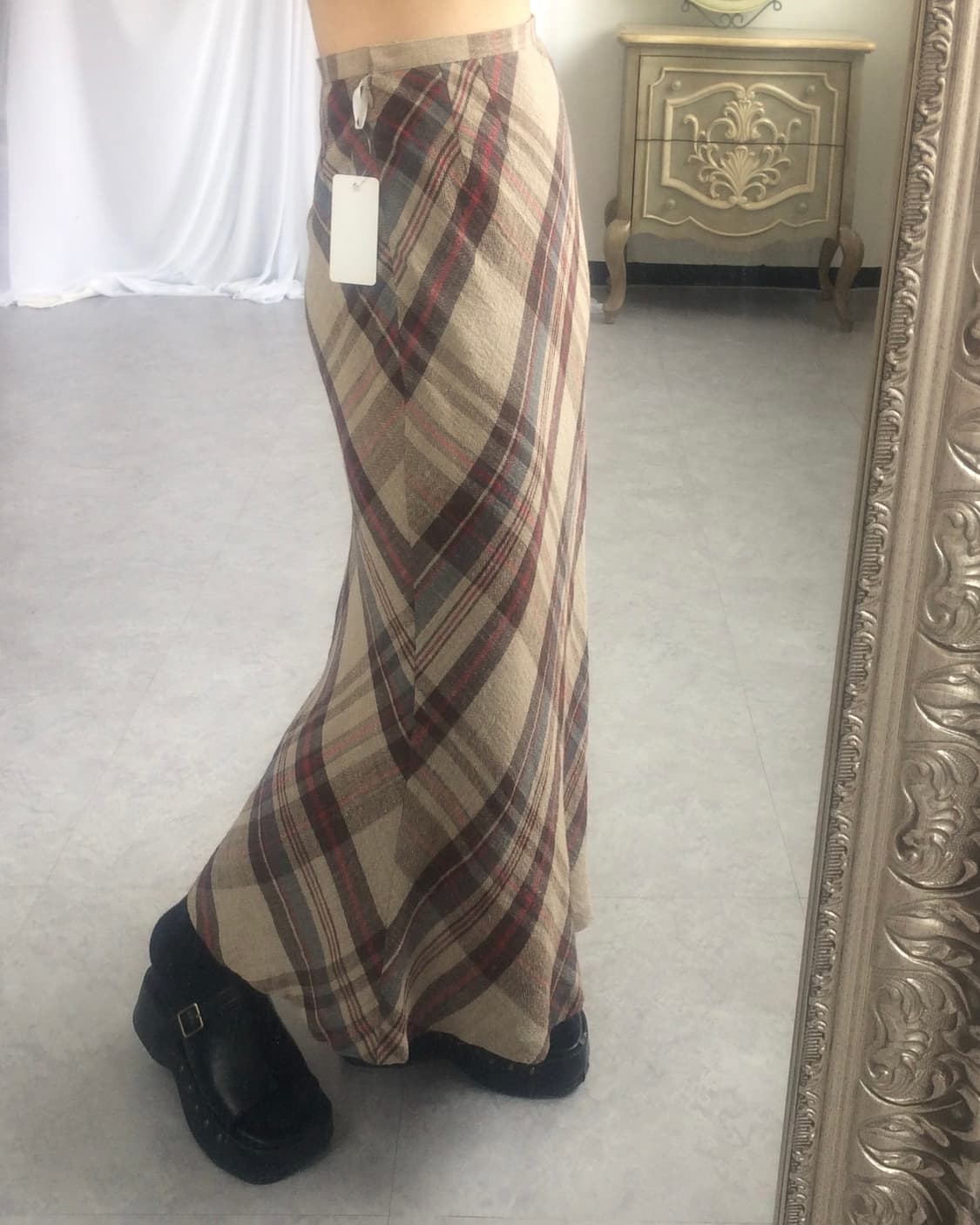 Check pattern long skirt 상품이미지4