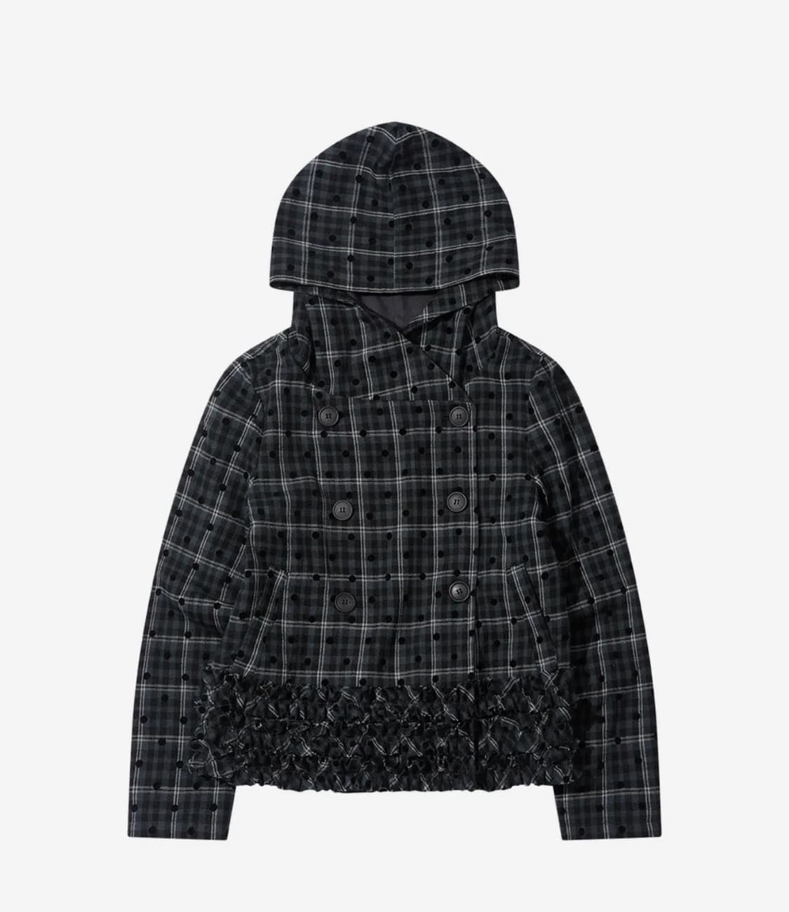 더뮤지엄비지터 프릴 체크 버튼 자켓 상품이미지1
