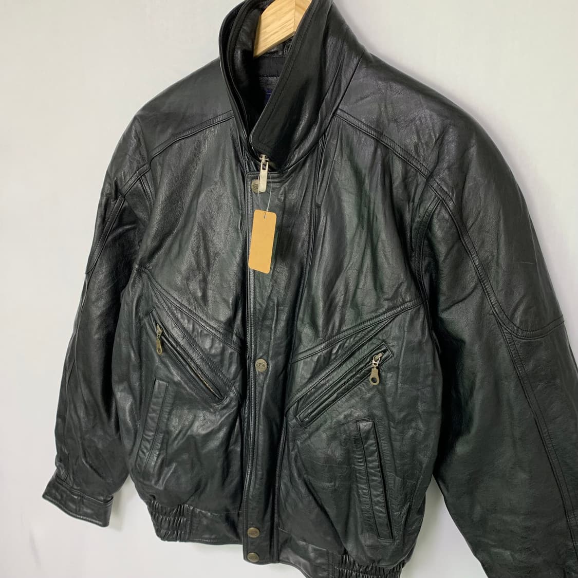 DANPOL 빈티지 리얼레더 양가죽 더블카라 하이넥 블루종 봄버자켓 상품이미지4