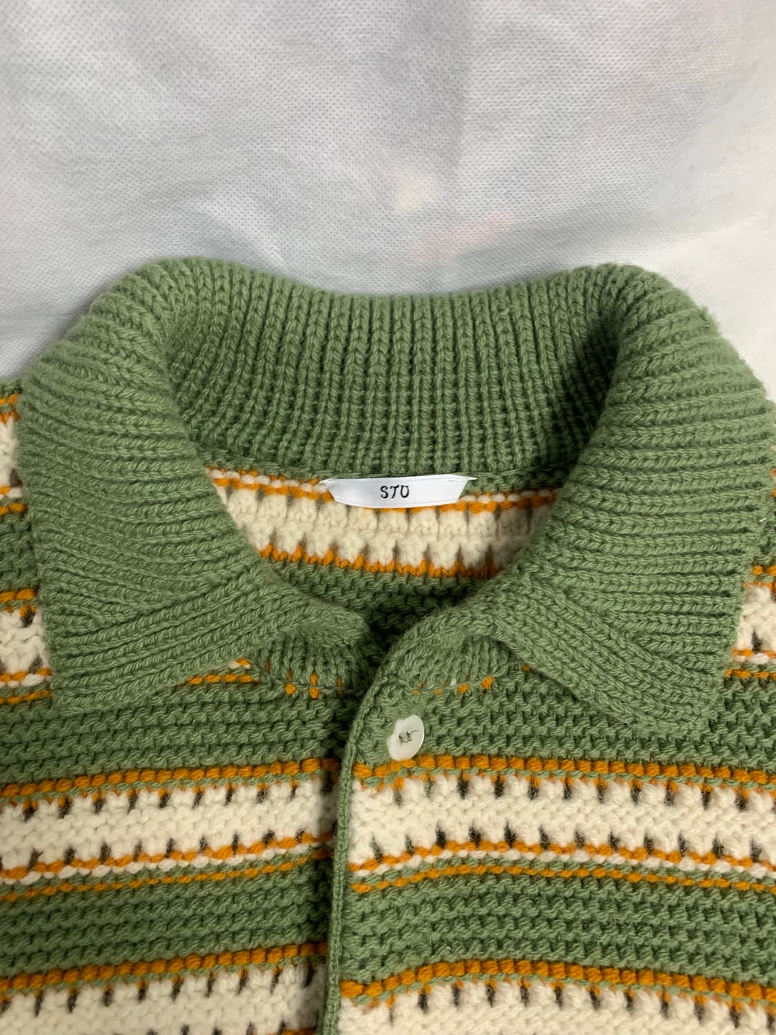 STU 울 카라 스트라이프 가디건 올리브그린 상품이미지5