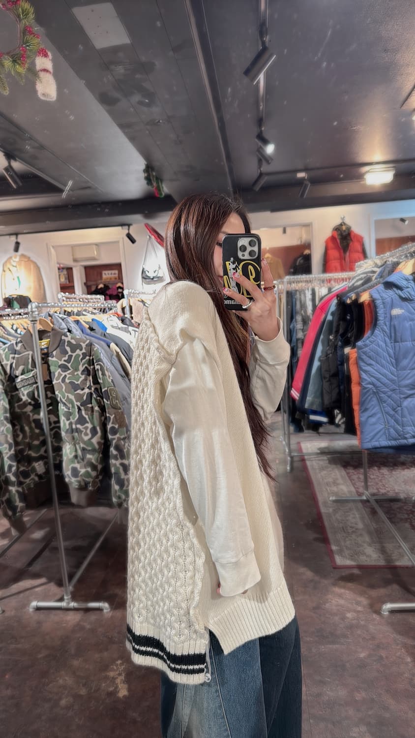 오니츠카타이거 오버핏 케이블 아이버리 니트 베스트 조끼 F 상품이미지7