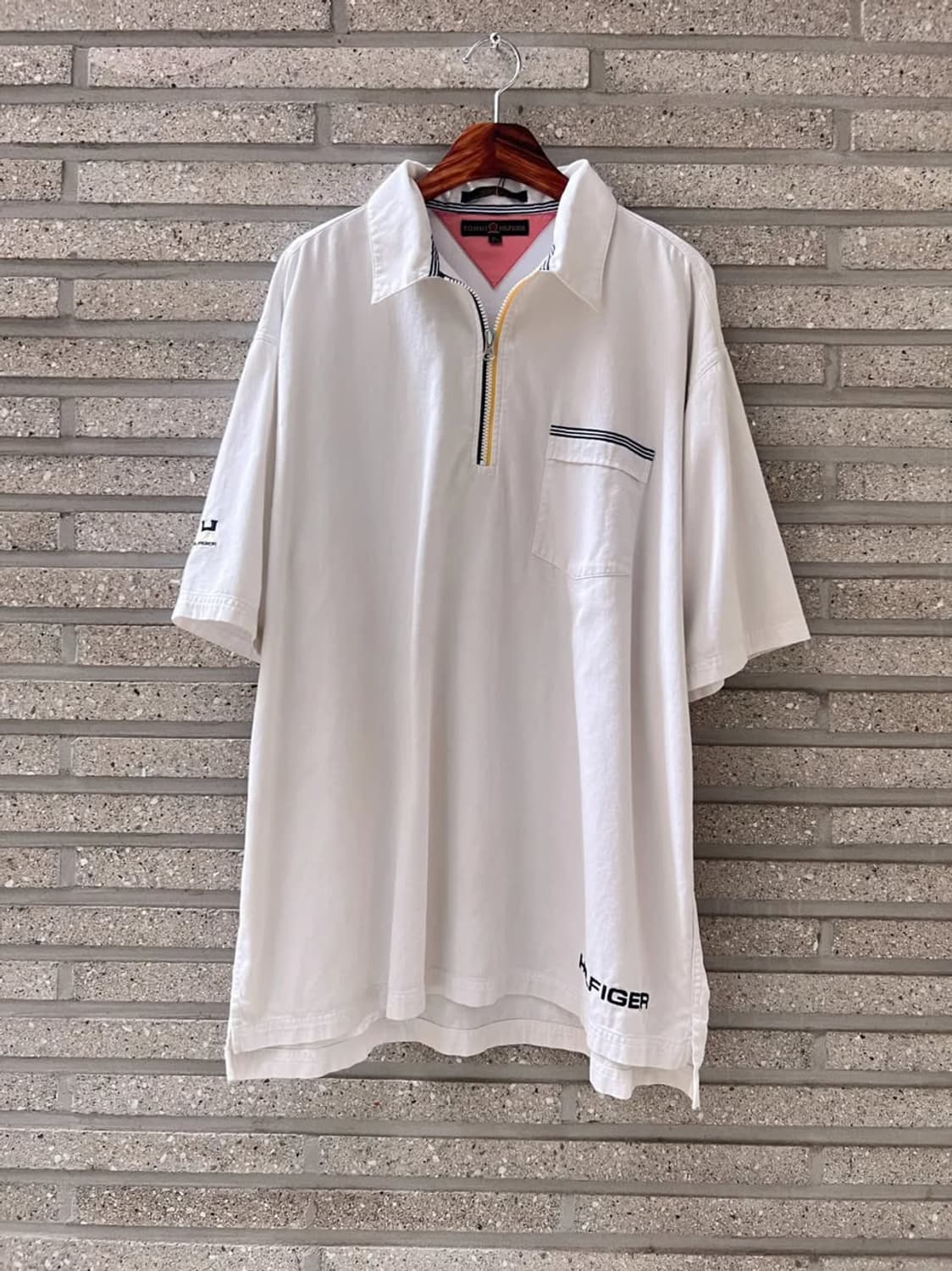 [XL]90's 타미힐피거 싱글포켓 하프 집업 셔츠 상품이미지1