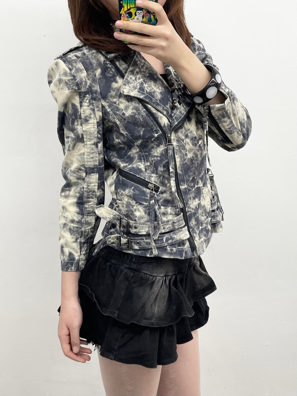 락시크 워싱 스터드 디테일 라이더자켓 상품이미지2