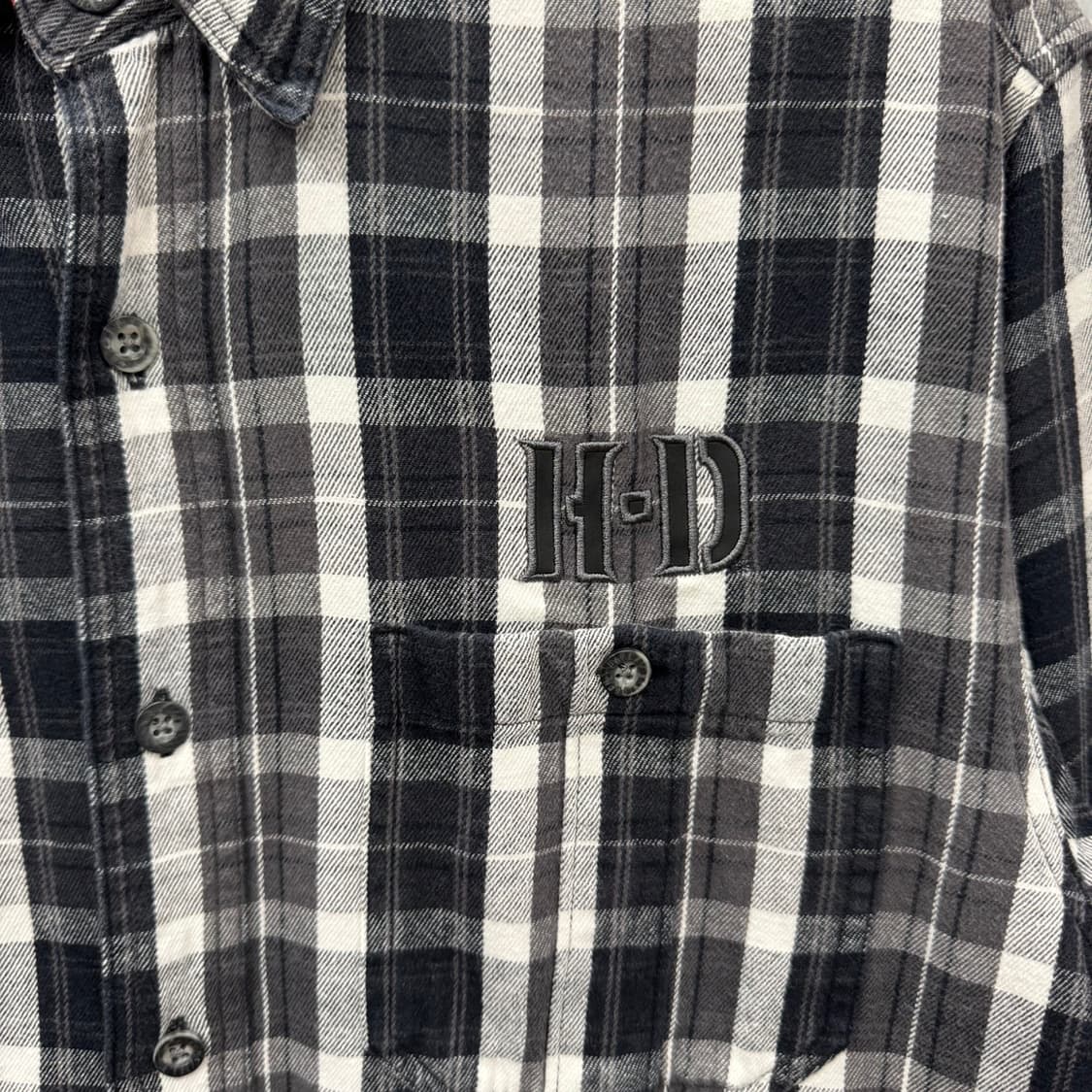 할리데이비슨 긴팔 체크 셔츠 이니셜 로고 포인트 블랙 화이트 상품이미지5