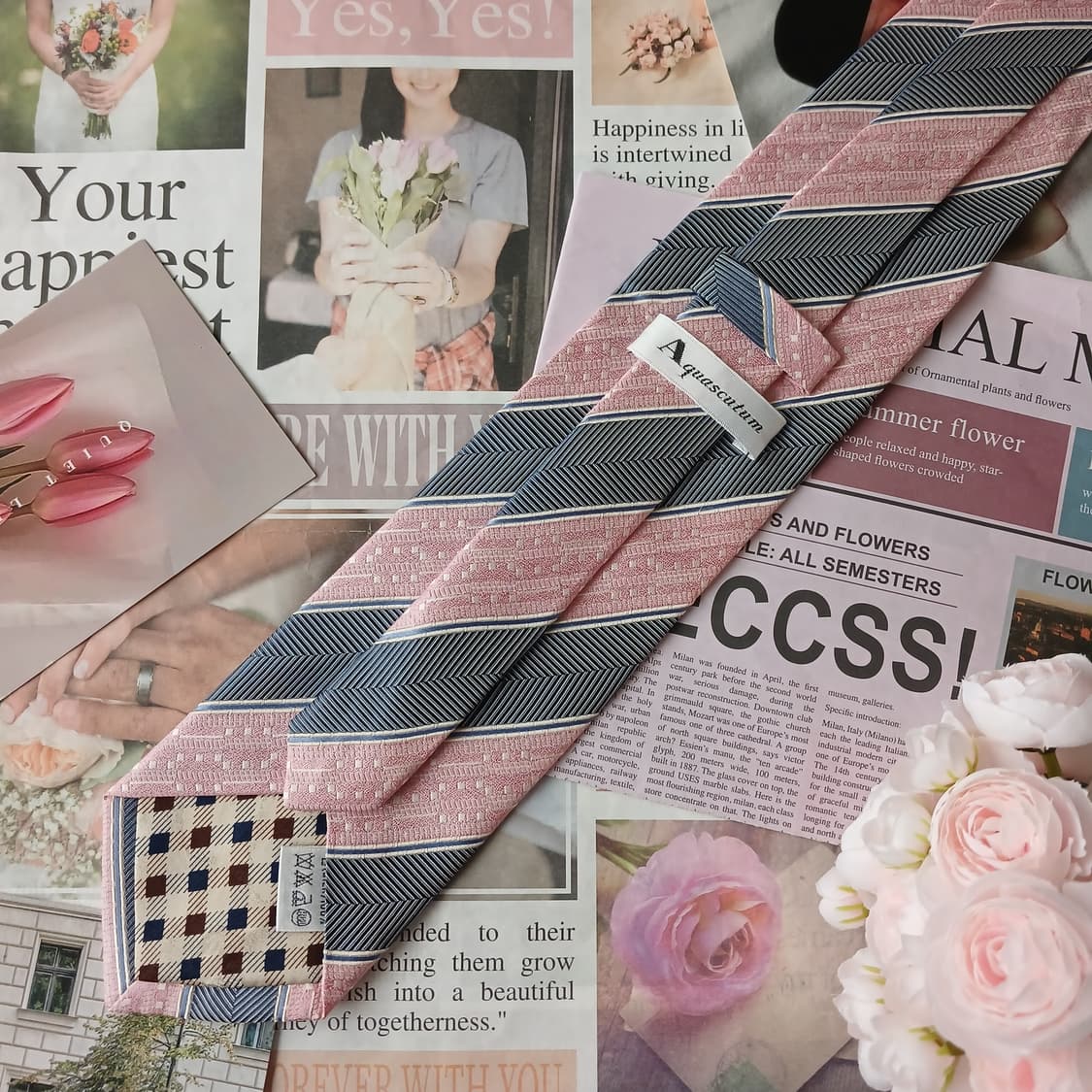 아쿠아스큐텀 실크 핑크 스트라이프 넥타이 9.4cm A등급 A19777
 상품이미지6