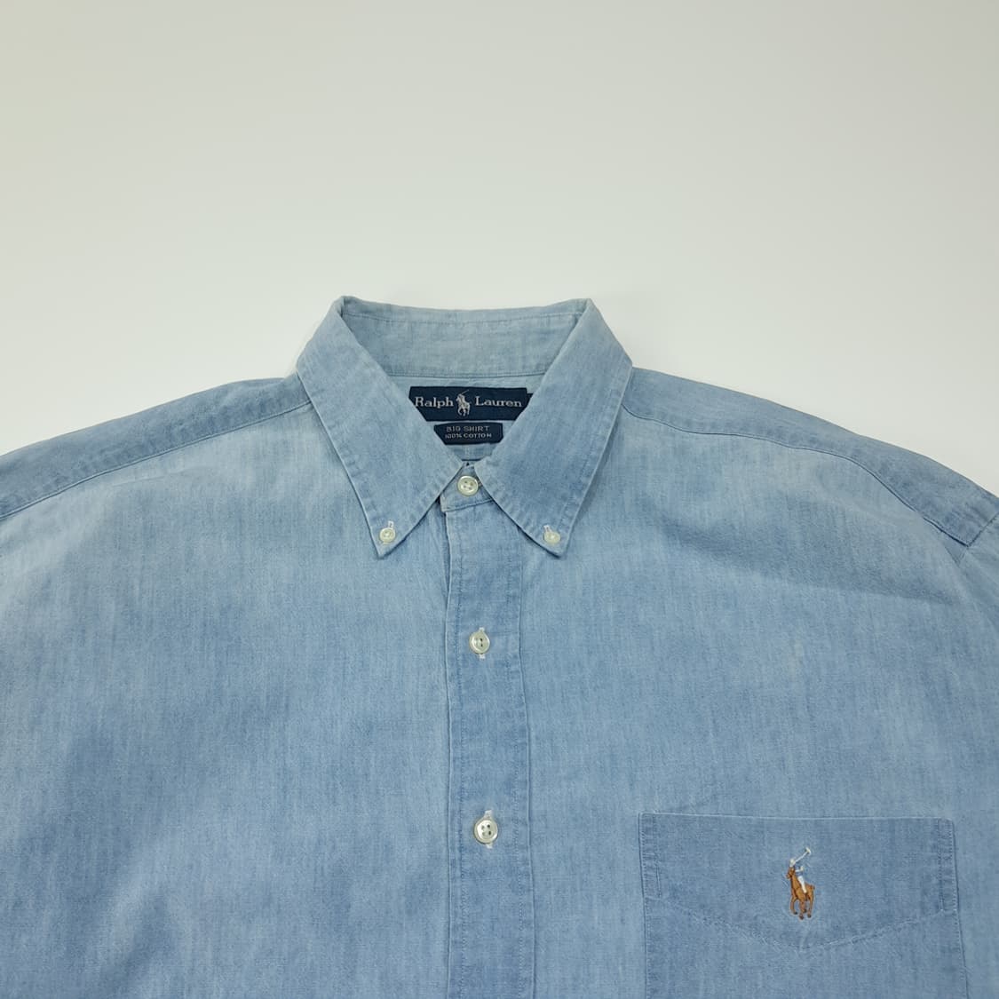 CL630 L 폴로 90s 코튼 빅셔츠 라인 샴브레이 셔츠 남방 상품이미지2
