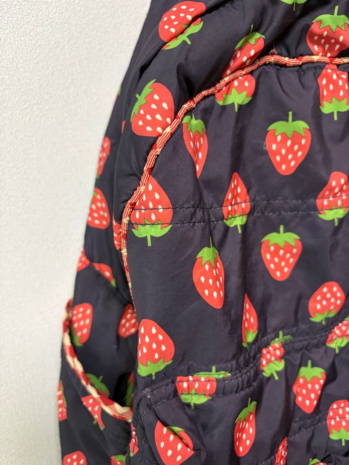 딸기 백팩 일본 빈티지 패턴 도트 체크 모리걸 가방 상품이미지4