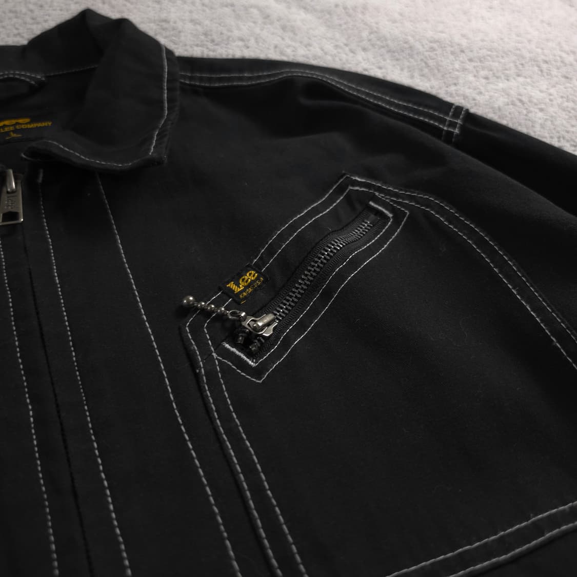 Lee 아웃 스티치 가죽 패치 트러커 자켓 블랙 (XL)  상품이미지3
