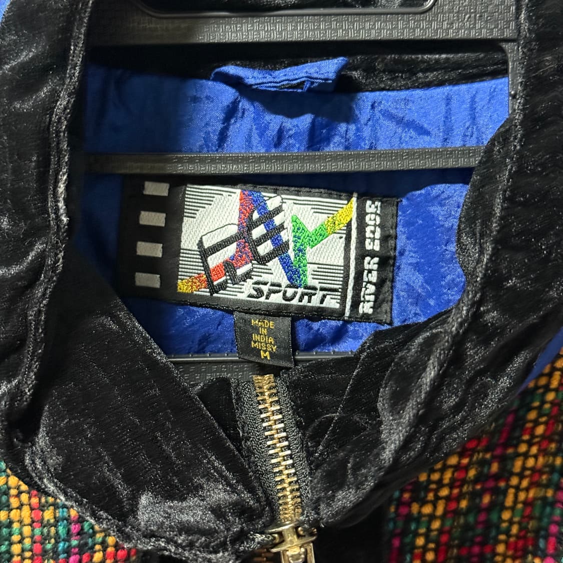 VTG 빈티지 올드스쿨 나일론 벨벳 트위드 디테일 크롭 블루종 자켓 상품이미지5