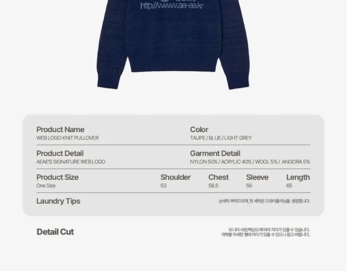 aeae 에이이에이이 웹로고 니트 풀오버 블루 팝니다! 상품이미지3