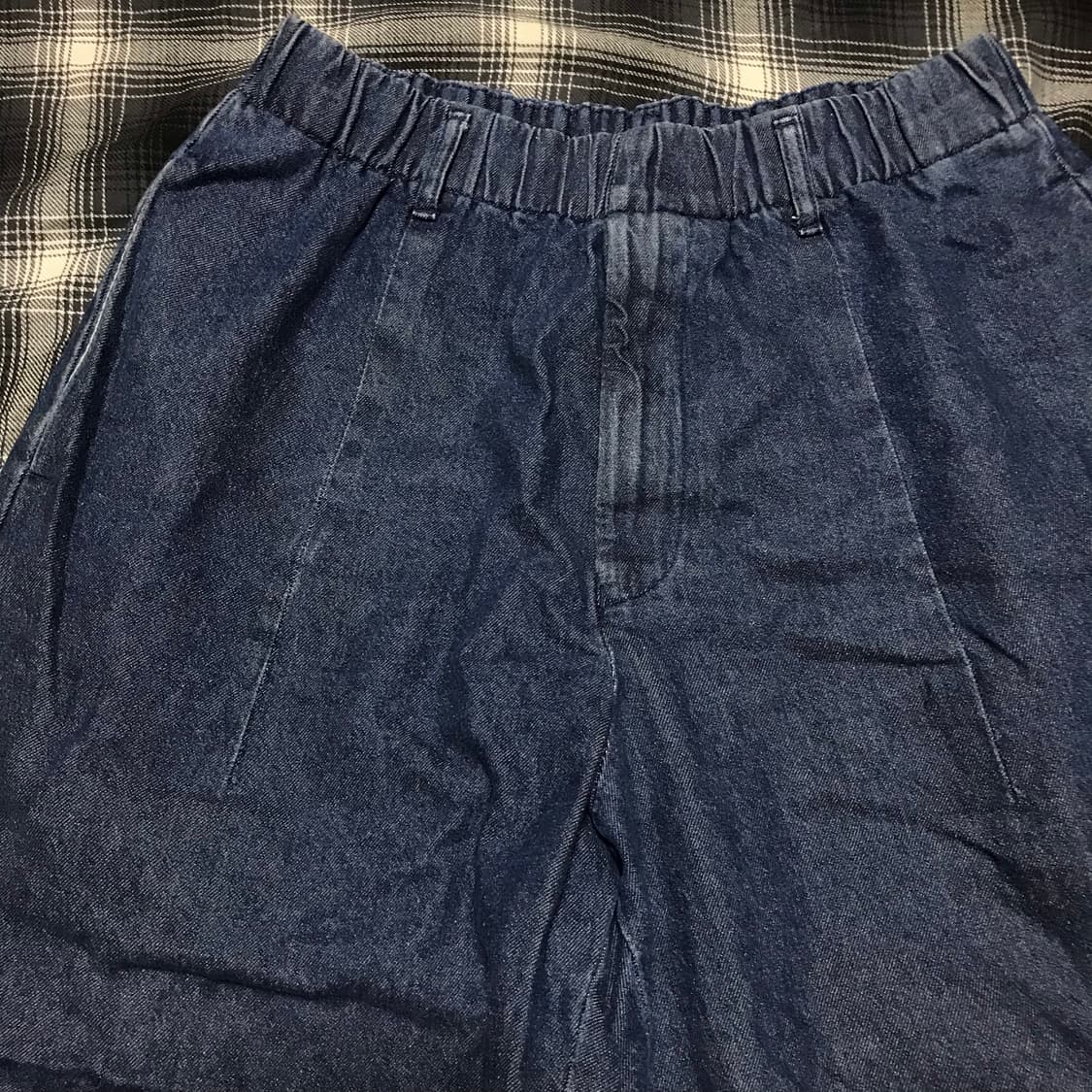 Gu 재팬 슈퍼 와이드 크롭 테이퍼드 핀턱 이지 팬츠 인디고 중청 상품이미지2