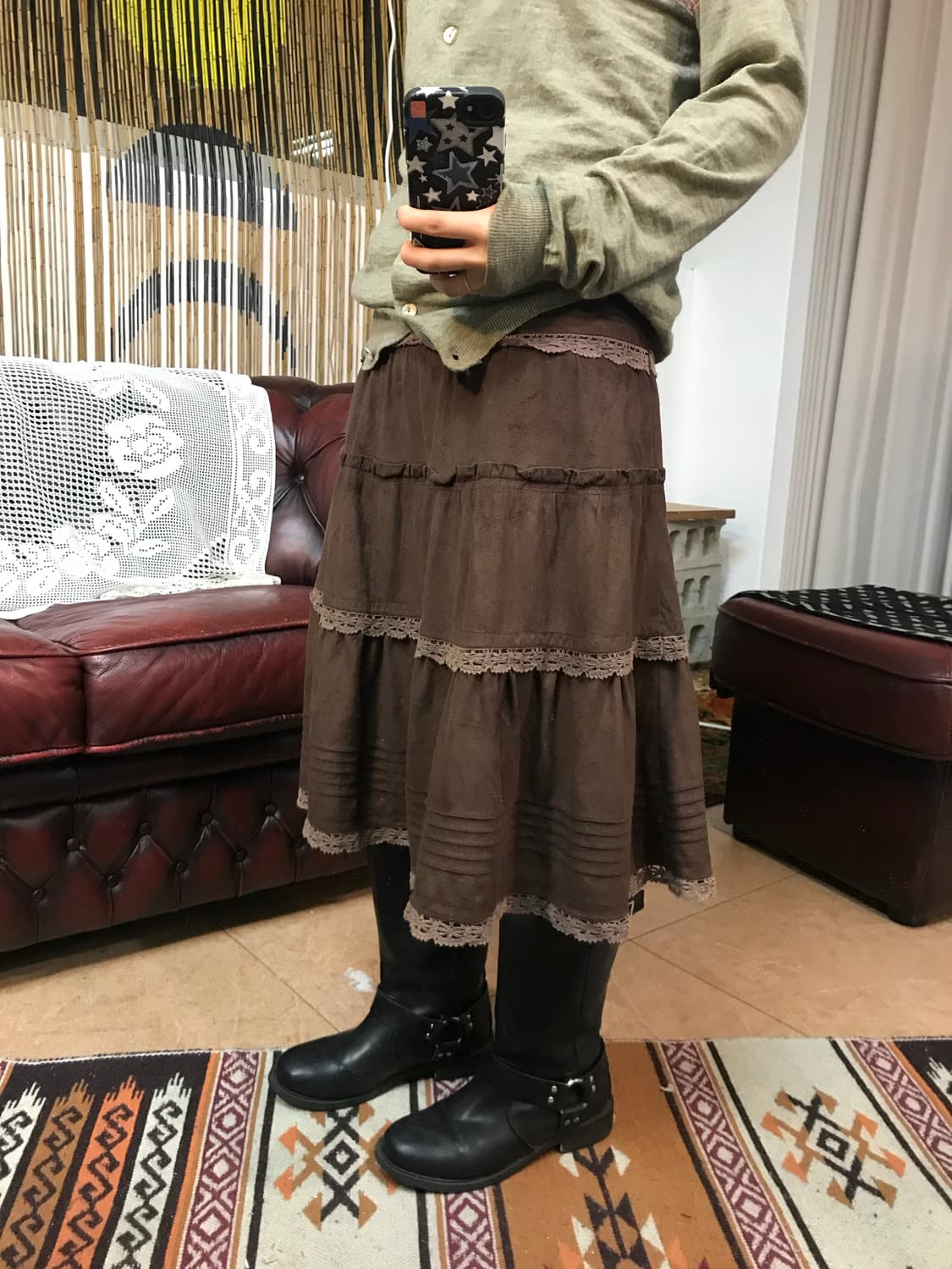 빈티지 여성 레이스 스웨이드 캉캉스커트 상품이미지1