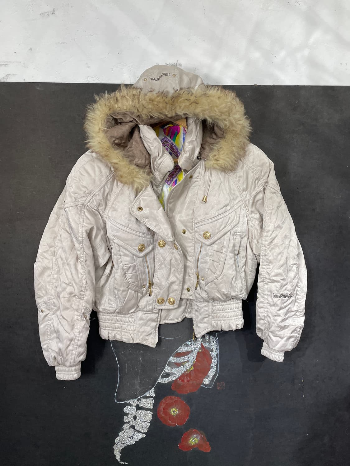 일본빈티지 울프죠 퍼 후드 자켓 크롭 패딩 L 상품이미지6