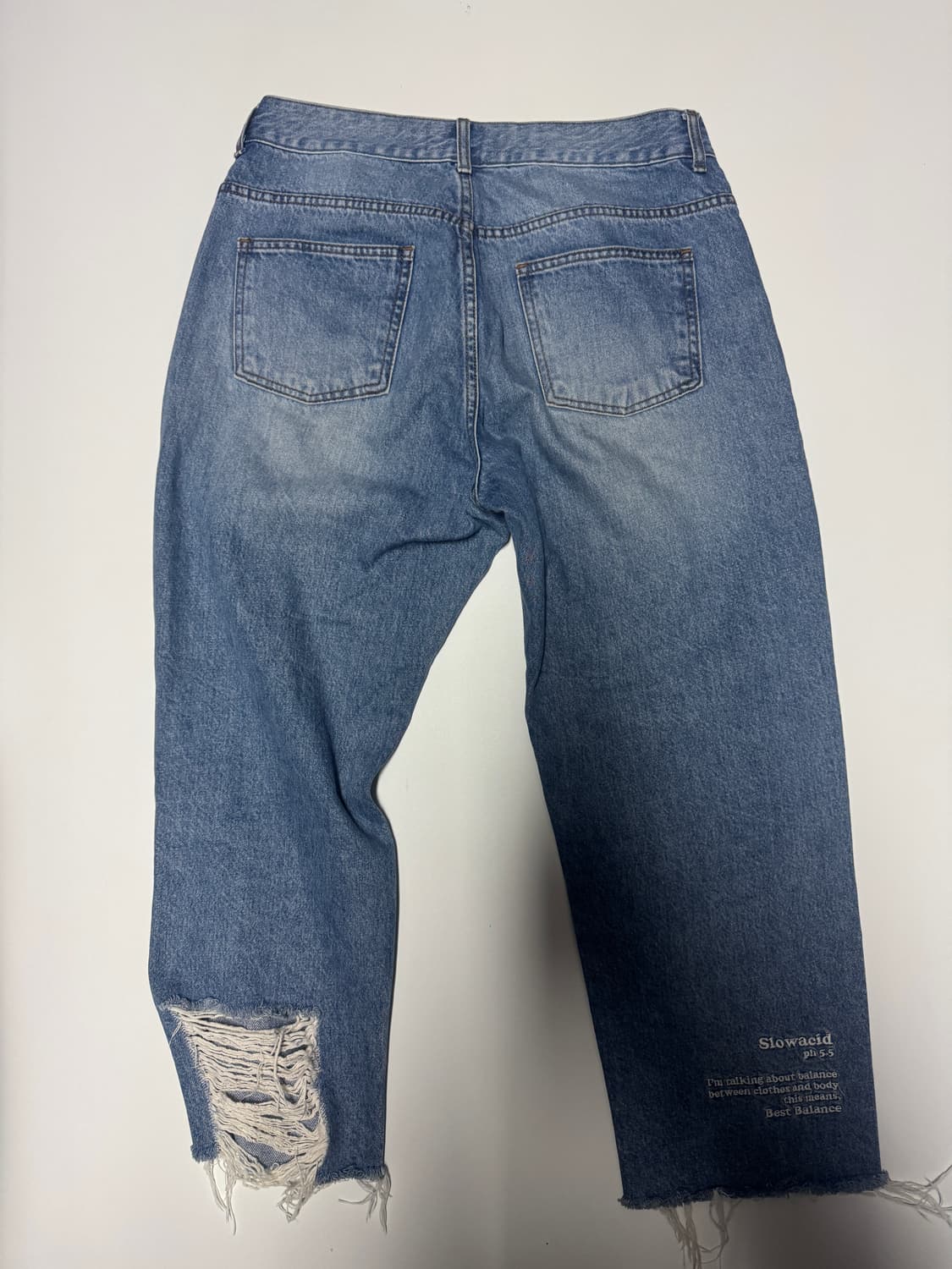 슬로우애시드 앵글 데미지 워싱 코튼 데님팬츠 33인치 상품이미지2