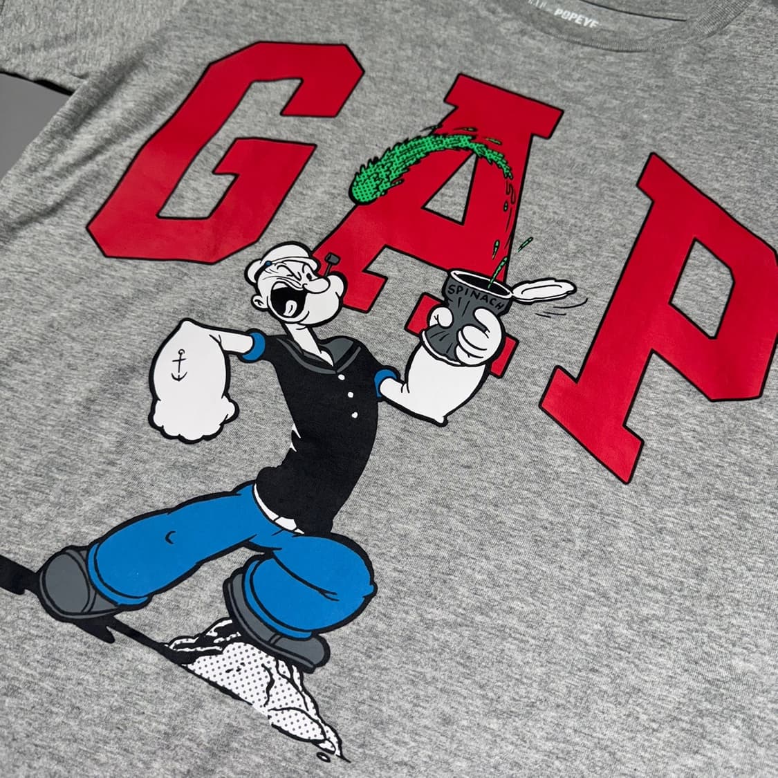 GAP x POPEYE 멜란지 컬러 양면 나염 프린트 코튼 크루넥 반팔 상품이미지4