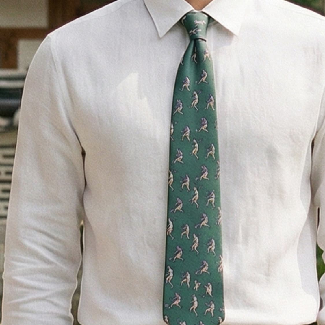 보포트 실크 그린 테니스 모티브 패턴 넥타이 9.7cm A등급 K1792 상품이미지1