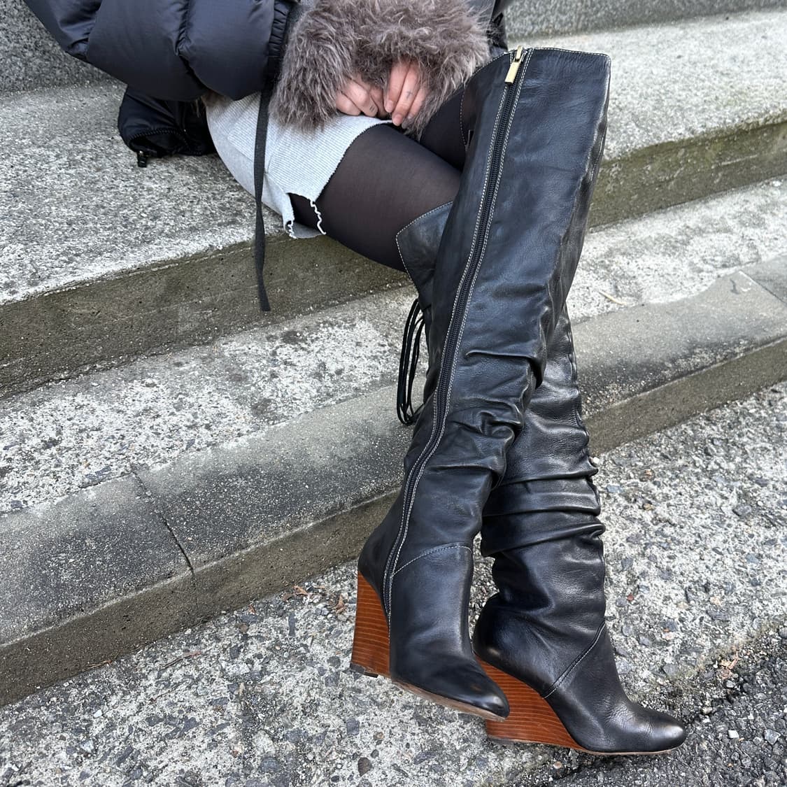 00s 오버니 가죽 태슬 웨지 부츠 상품이미지4