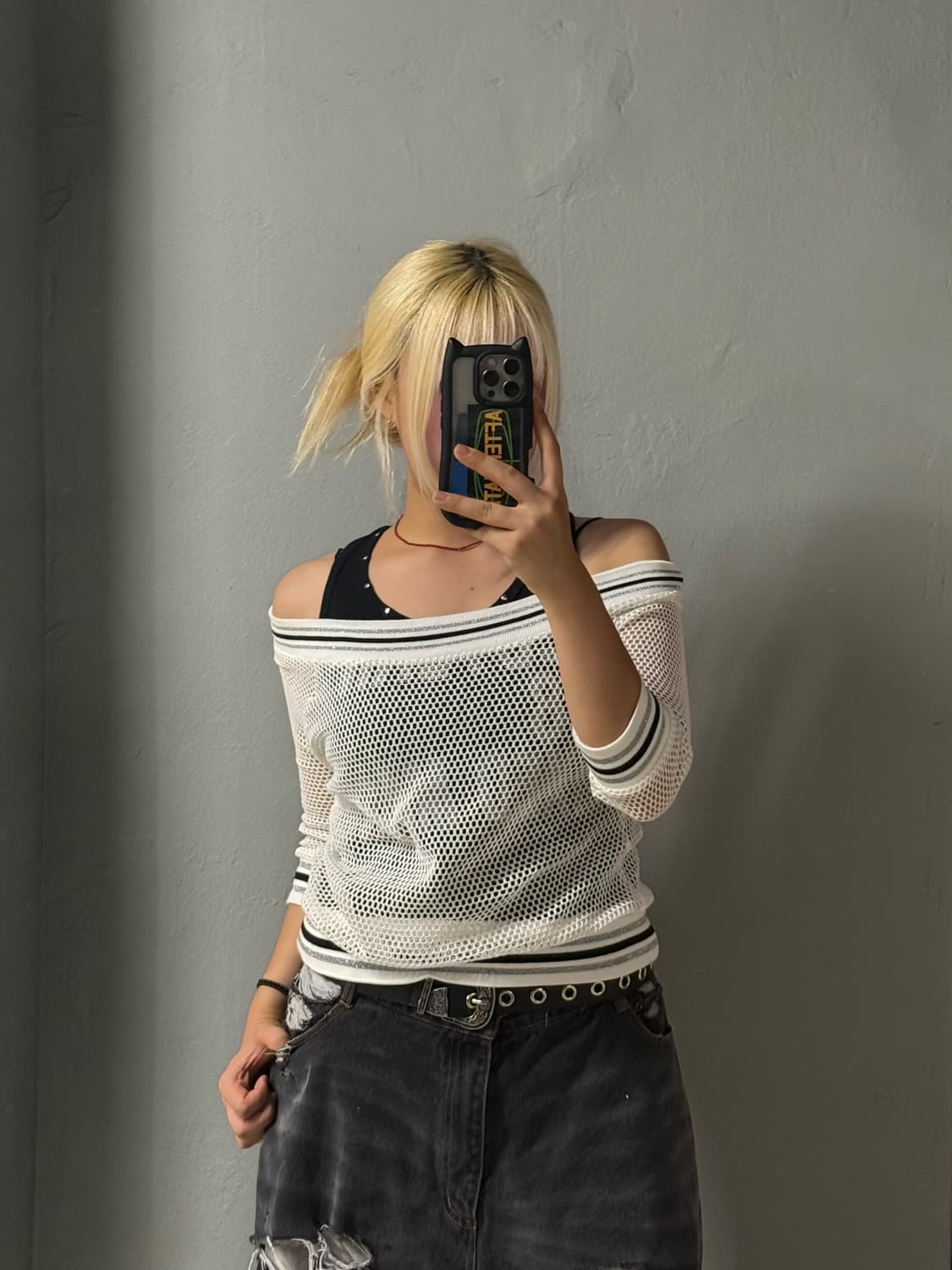 lettering sleeveless + net top set  상품이미지1