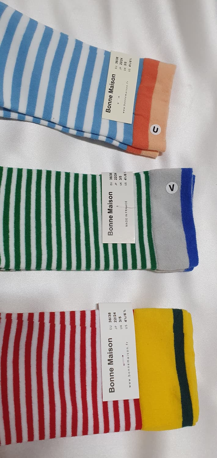 스킨 블루 그린 레드 스트라이프 Bonne Maison 본메종 양말 상품이미지4