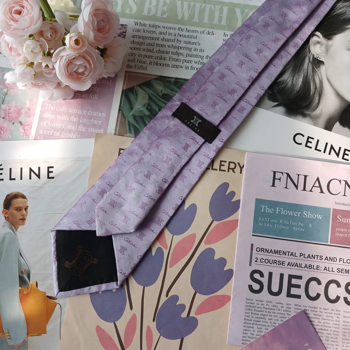 셀린느 실크 바이올렛 자카드 로고 넥타이 9cm A등급 A19524
 상품이미지4