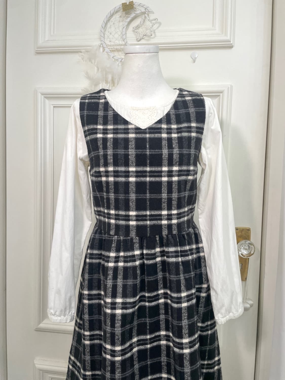 EARTH dark navy check waist shirring v-n 상품이미지4
