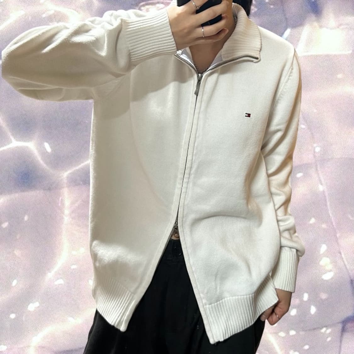 타미힐피거 터틀넥 목폴라 투웨이 니트 집업 화이트 S 상품이미지2